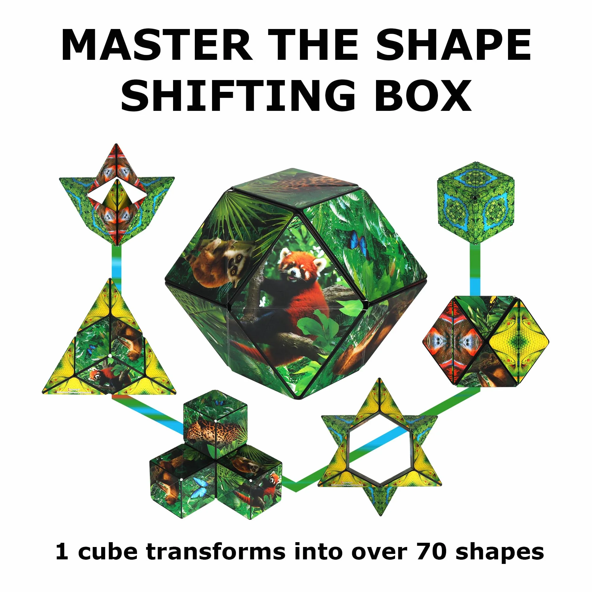 SHASHIBO Shape Shifting Box - Wielokrotnie Nagradzana, Opatentowana Kostka Fidget Cube z 36 Magnesami Ziem Rzadkich - Przekształcająca się w Ponad 100 Kształtów (Jungle)