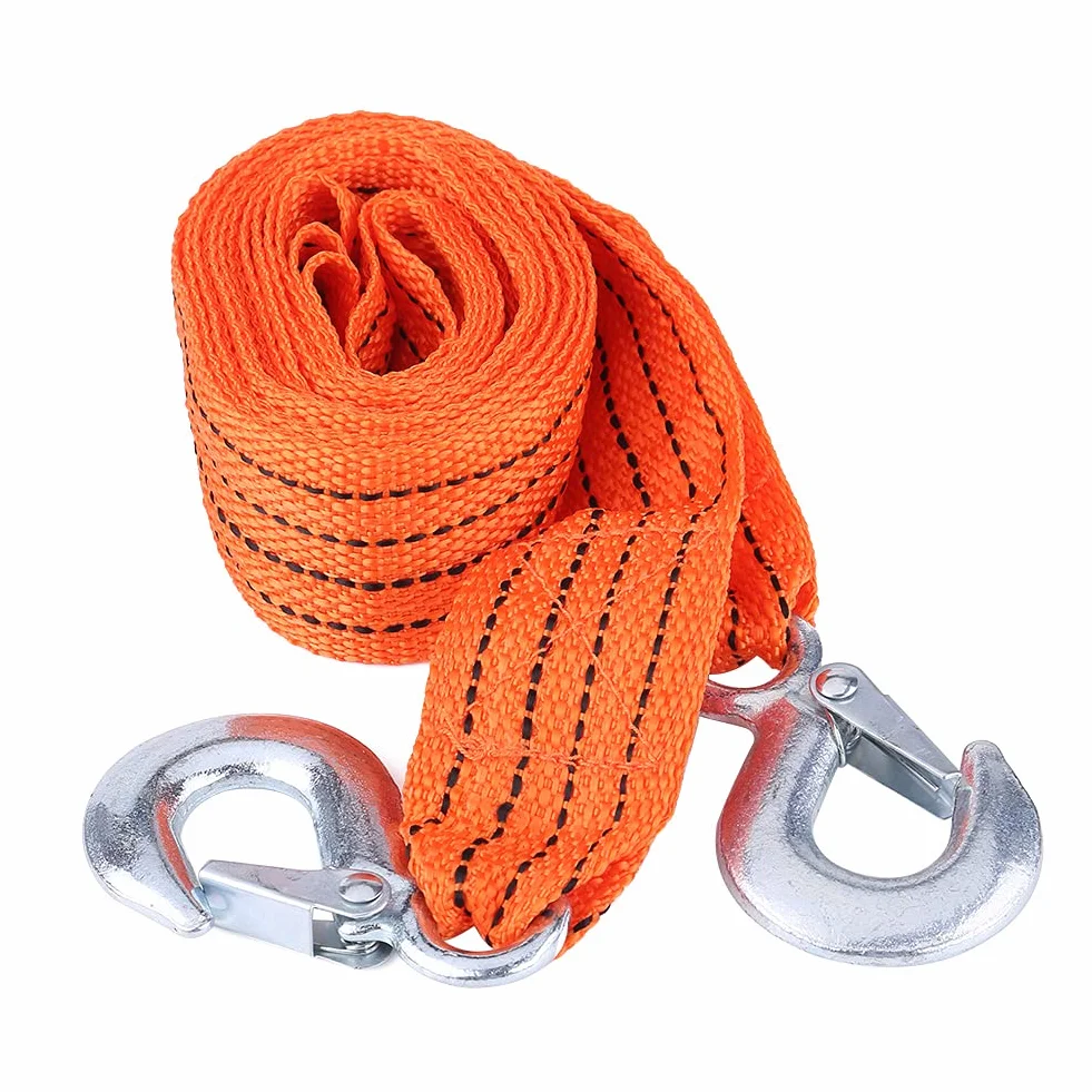 Kabel holowniczy 3-tonowy z hakami, lina holownicza pomarańczowa
