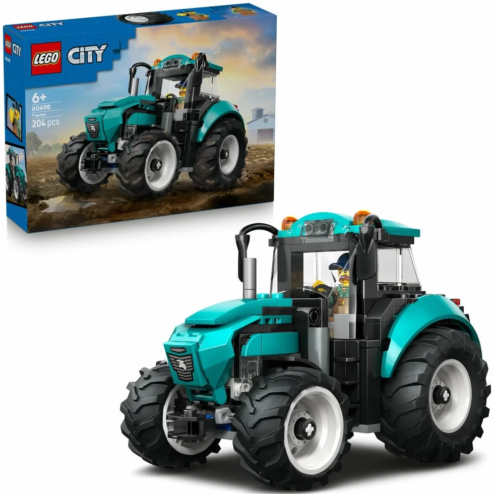 LEGO City Traktor, zabawka dla dzieci od 6 lat, ciągnik z gumowymi oponami i minifigurką rolnika, pomysł na prezent dla 6-latka, dla chłopca i dziewczynki na urodziny, ozdoba na biurko 60498