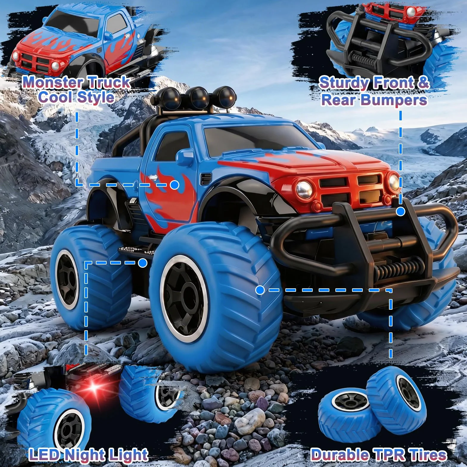 Pup Go Monster Truck zdalnie sterowany samochód ze światłem dla dzieci w wieku 3-9 lat, wytrzymały, mini samochód RC, szybki samochód offroad, do użytku wewnątrz i na zewnątrz, zabawka dla małych
