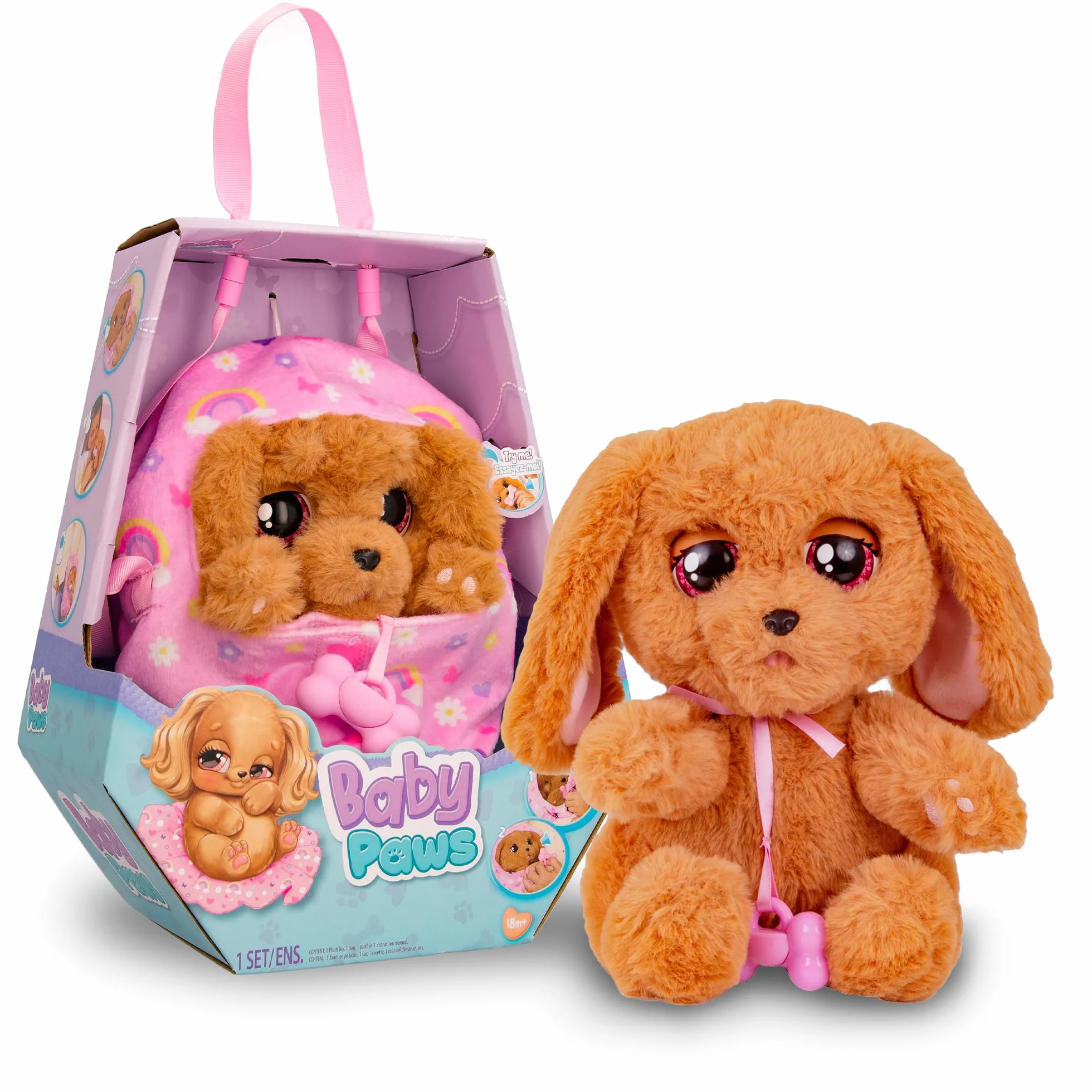 Baby Paws Cocker, interaktywna pluszowa zabawka z dźwiękiem, otwiera i zamyka oczy i zawiera torebkę, pokrywę, zabawkę dla dziewczynek i dzieci +3 lata