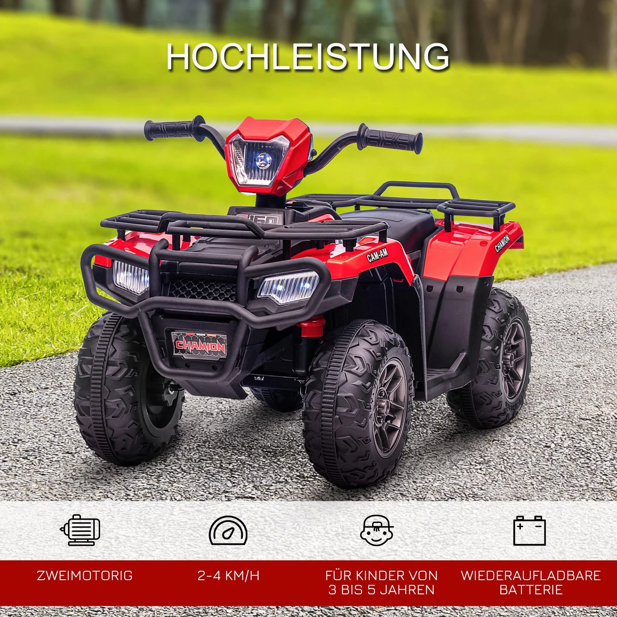 HOMCOM Elektryczny quad dziecięcy, elektryczny quad z diodami LED i muzyką, samochód elektryczny, pojazd dziecięcy dla dzieci od 3 lat, czarny + czerwony, 88 x 45 x 50 cm