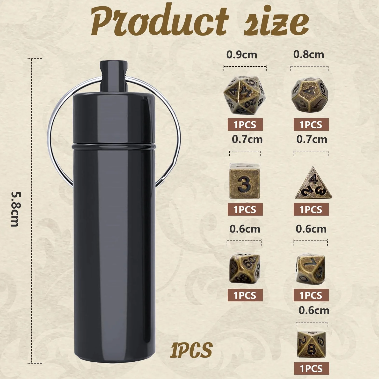 Moguri Zestaw kostek, kostki z brązu z etui, zestaw mini kostek, małe metalowe kostki miedziane z przenośnym breloczkiem, etui na kostkę, zestaw metalowych kostek do pęku kluczy