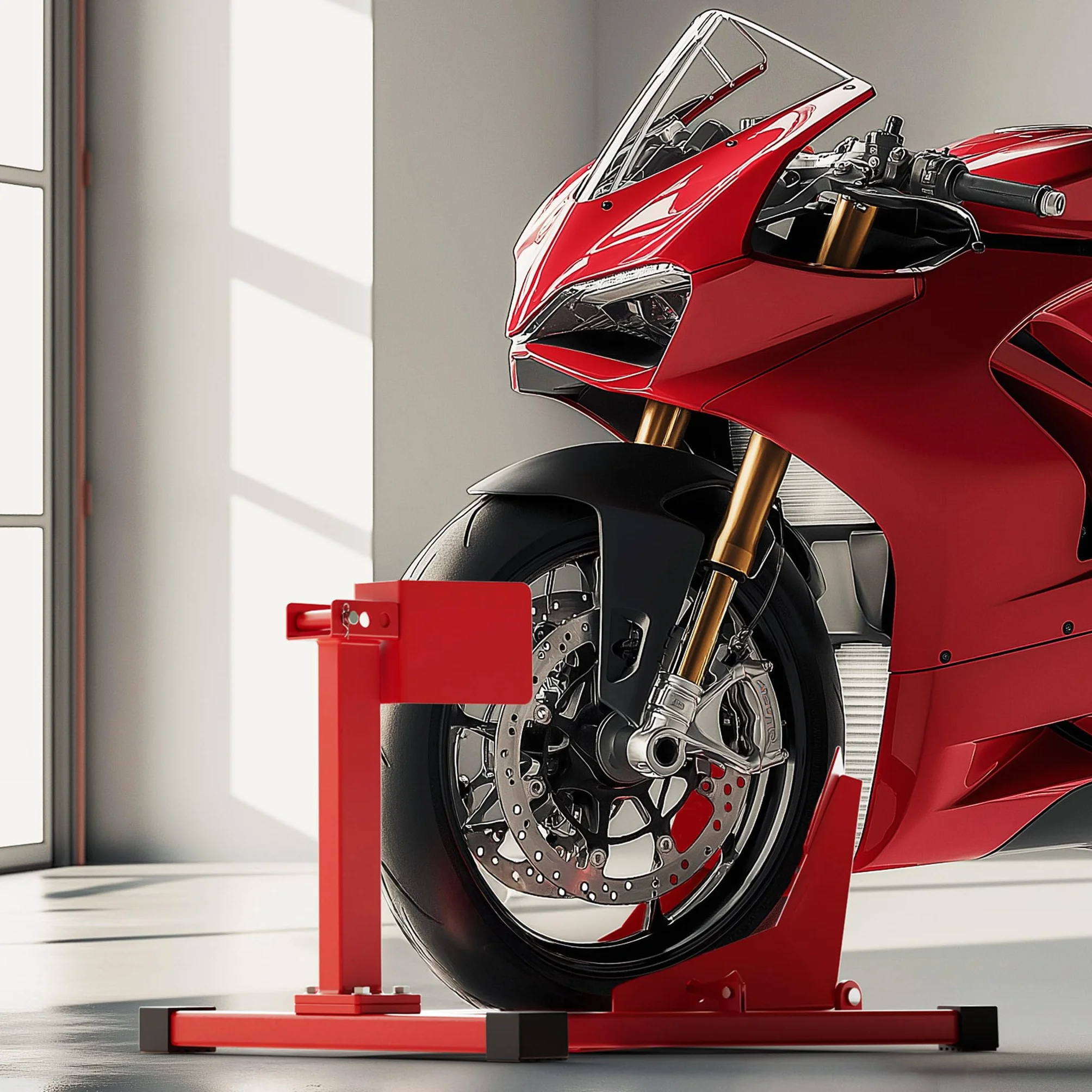 Wiltec Stojak na motocykl o wymiarach 670 x 480 mm do przedniego koła 17-21" o szerokości 60-160 mm, stojak do serwisu koła motocyklu