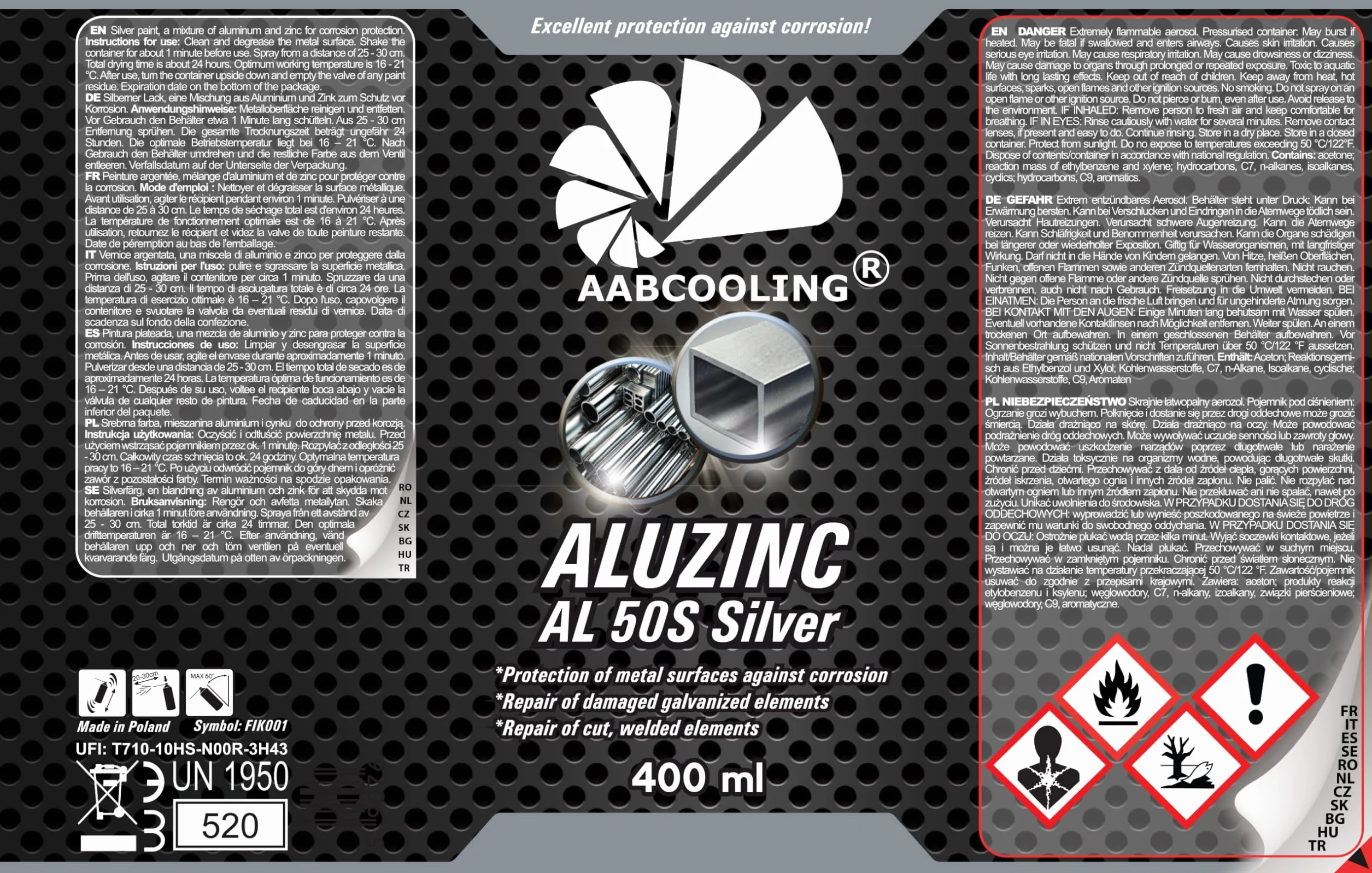 AABCOOLING Alucynk AL 50S Srebrny 400ml Farba Antykorozyjna Ocynk w Sprayu