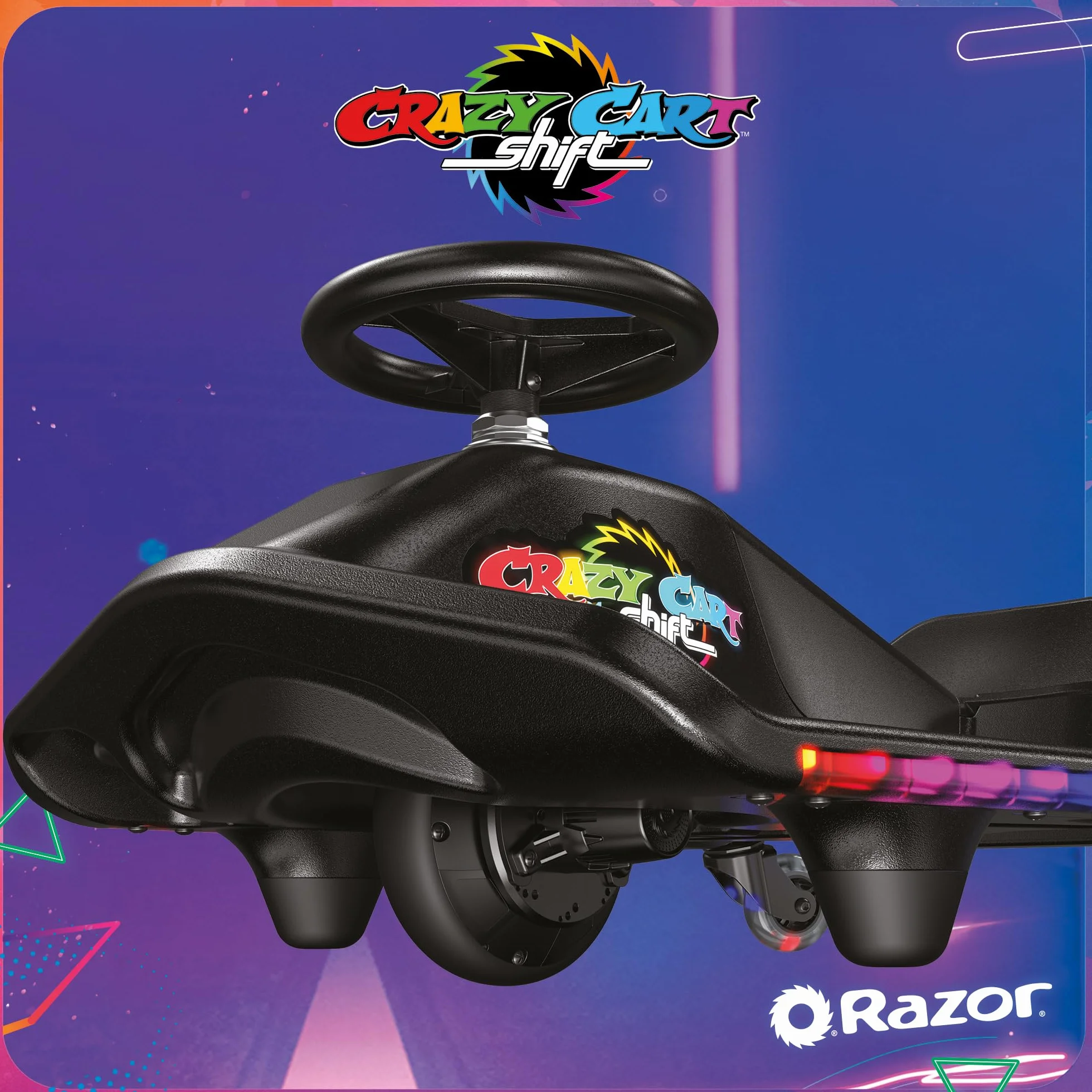 Razor Uniseks - Dzieci Crazy Cart Shift Lightshow 20173805 Gokart dla Dzieci, Czarny