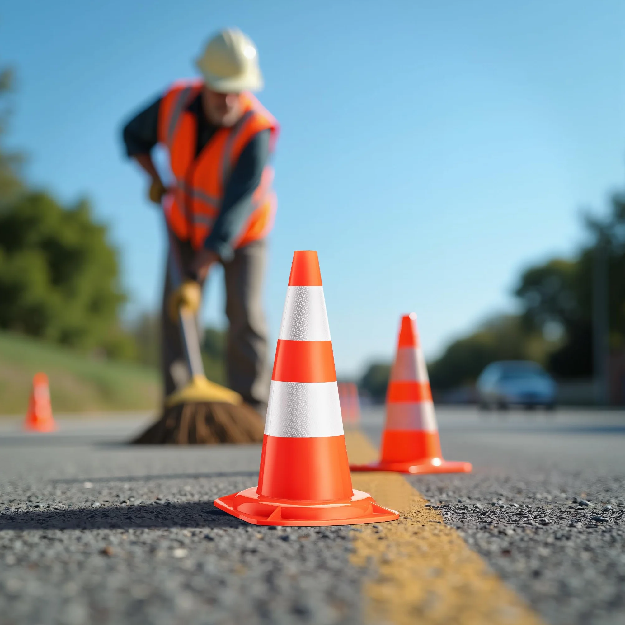 Wiltec Pachołek drogowy o wysokości 50 cm, pomarańczowy słupek, odblaskowy stożek ostrzegawczy z PVC do stosowania na placach budowy
