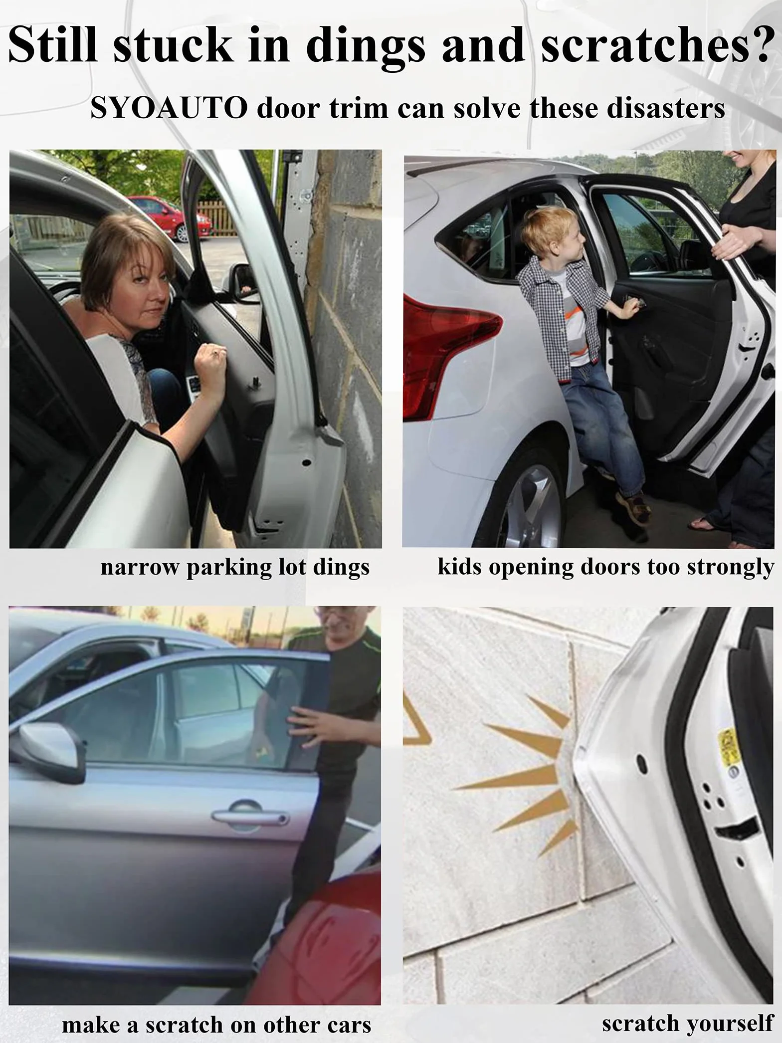 SYOAUTO Osłona krawędzi drzwi samochodowych, czarna, 4 m, bez kleju, osłona krawędzi drzwi samochodowych, gumowa osłona krawędzi w kształcie litery U, osłony krawędzi do większości samochodów