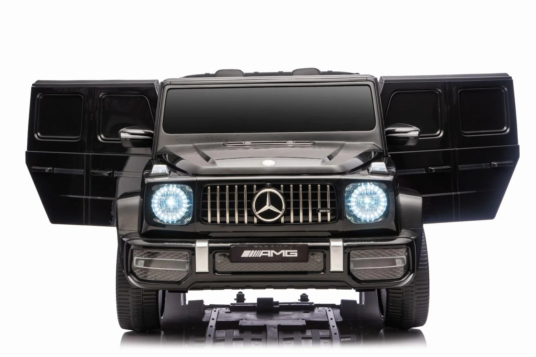 Elektryczny samochód dziecięcy Mercedes-Benz G63 AMG 4 x 4, dwumiejscowy, 24 V, czarny, odtwarzacz MP3 z przyłączem USB/AUX i Bluetooth, napęd na wszystkie koła (4 x 4), bateria litowa, koła EVA z