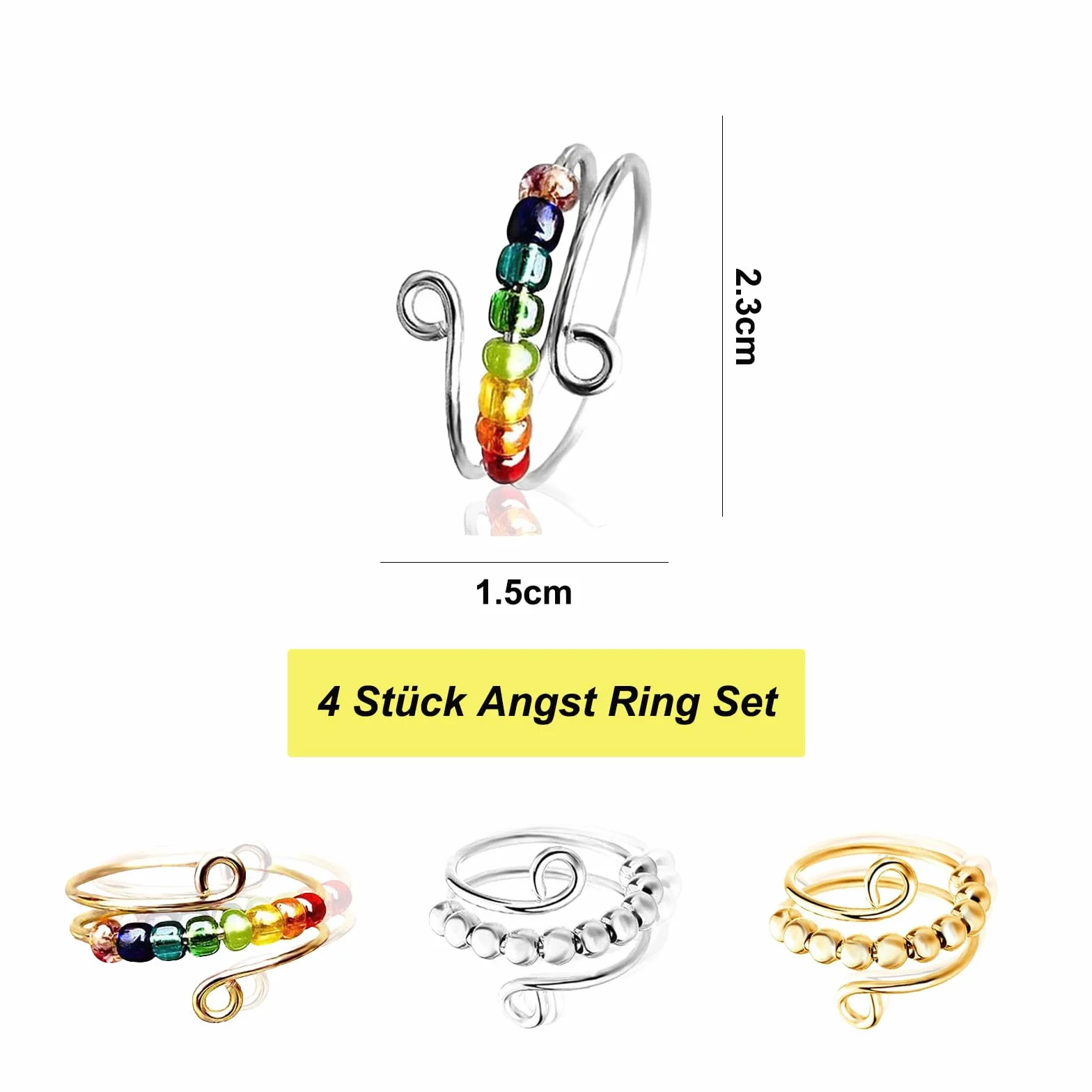 4-częściowy zestaw pierścionków z otwartymi pierścieniami, Fidget Spinner pierścienie, antystresowe, dekompresyjne, regulowane pierścionki przeciwbólowe dla dziewcząt i kobiet, łagodzące stres i