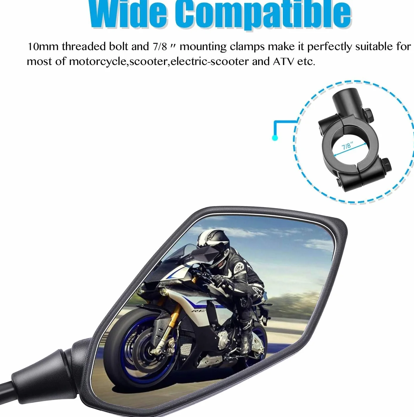 Uniwersalne regulowane lusterko wsteczne motocykla wypukłe 10 mm 7/8" czarne