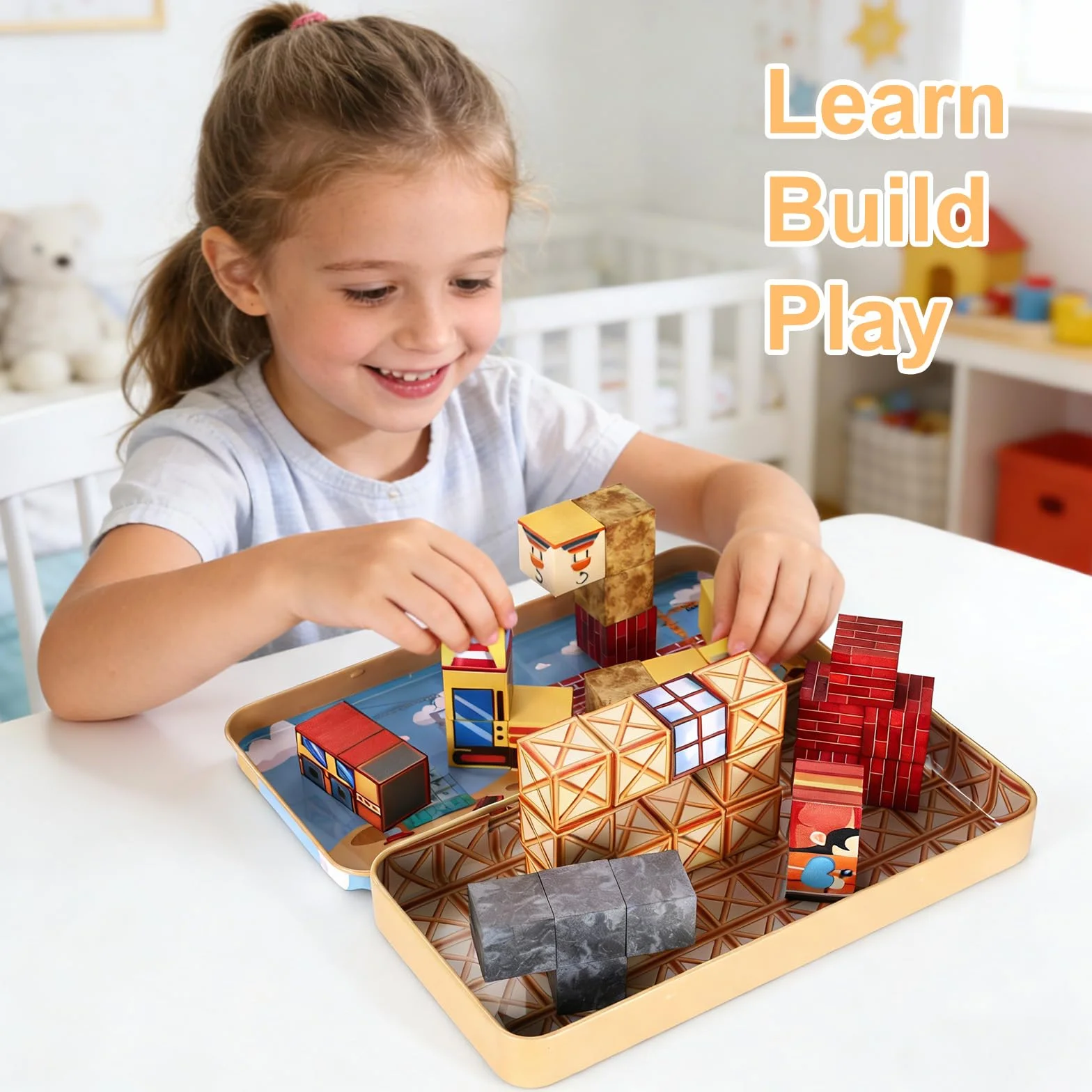 35Pcs Magnetyczne Klocki Podróżne, Mini Magnetyczne Kostki Konstrukcyjne Edukacyjne Zabawki Nauki z Przenośnym Etui Przechowywania dla Dzieci Maluchów Chłopców Dziewczynek Prezent Budowlanej