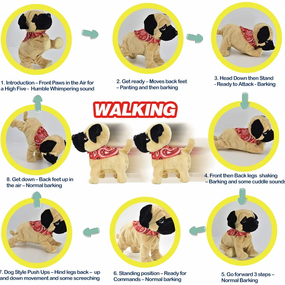 WEofferwhatYOUwant Mops Daddy & Mops Puppy - pluszowe elektroniczne zabawki psy - dotyk i dźwięk, gra sztuczki, szczeka i przytulania. Ciesz się wspólnymi mopsami. Wiek 18 miesięcy i starszych