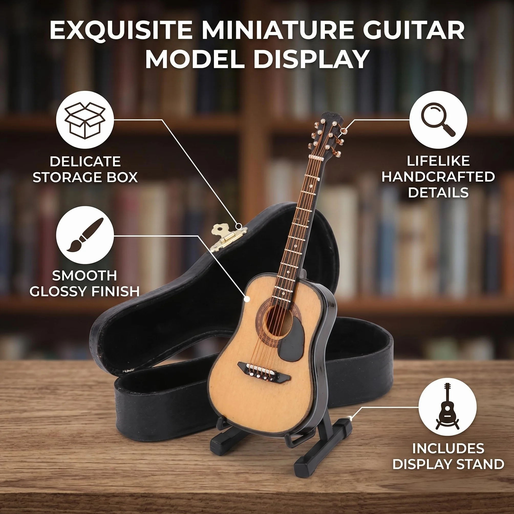 HEEPDD Miniaturowy model gitary, drewniana ozdoba gitarowa ze stojakiem do dekoracji domowego biura świąteczne prezenty urodzinowe 10 cm dla miłośników muzyki kolekcjonerzy gitar entuzjaści dekoracji