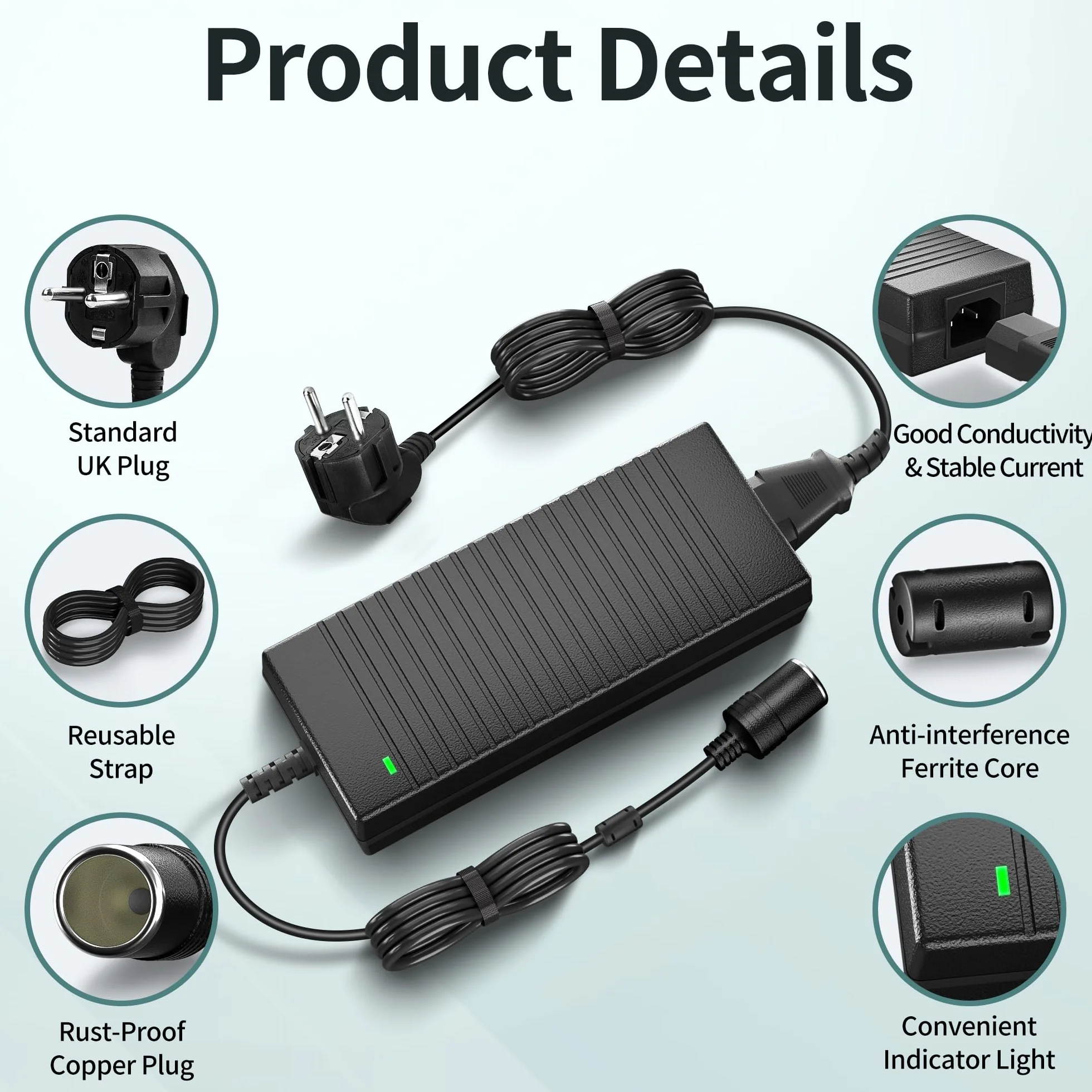 Adapter sieciowy do samochodu 180 W/15 A, przetwornica napięcia 2,65 m, 230 V na 12 V, 220 V, adapter z gniazdem zapalniczki do lodówki, odkurzacza samochodowego, lodówki samochodowej,