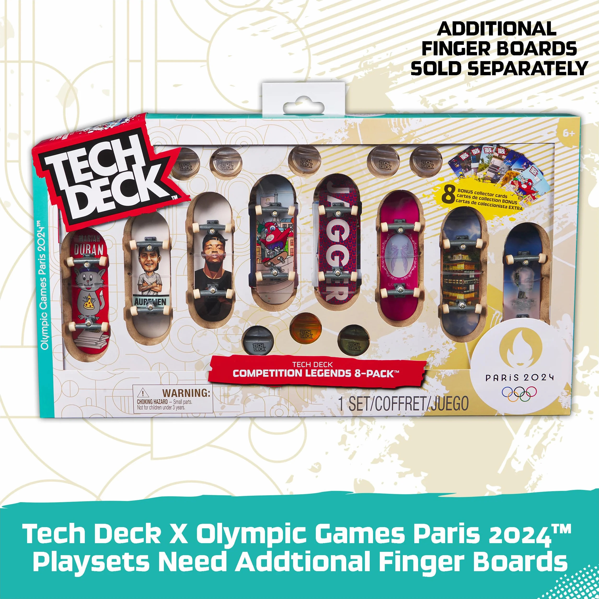 Tech Deck - Finger Skate - Park X-Connect Aurélien Giraud - Oficjalny produkt na licencji Igrzysk Olimpijskich w Paryżu 2024 - Modułowy skatepark - Mini Skate Finger - Zabawka dla dzieci w wieku 6 lat