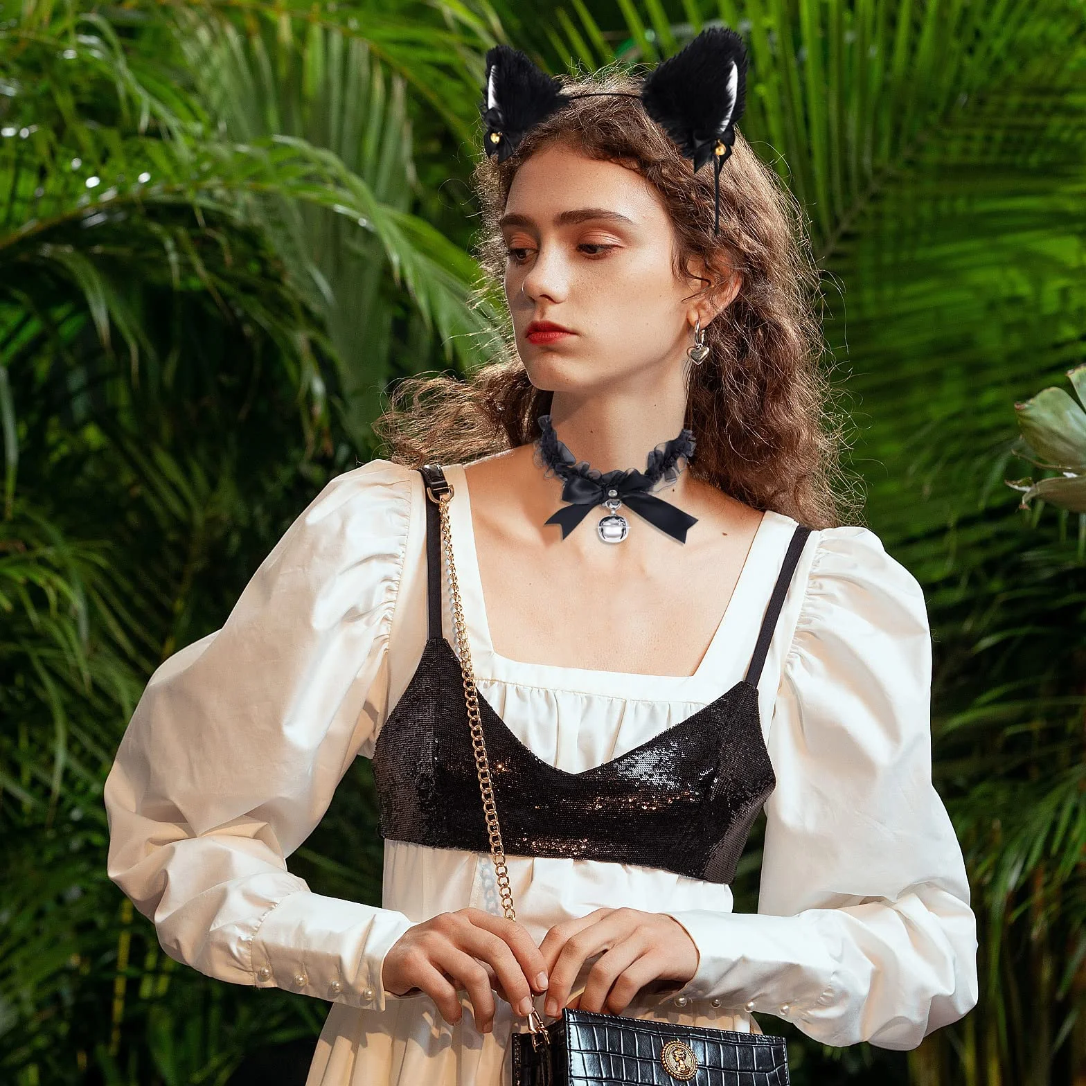 Cosplay opaska na włosy z kocimi uszami, dzwoneczek, ozdoba do włosów, dla kobiet i dziewcząt, cosplay, na imprezę kostiumową, czarna