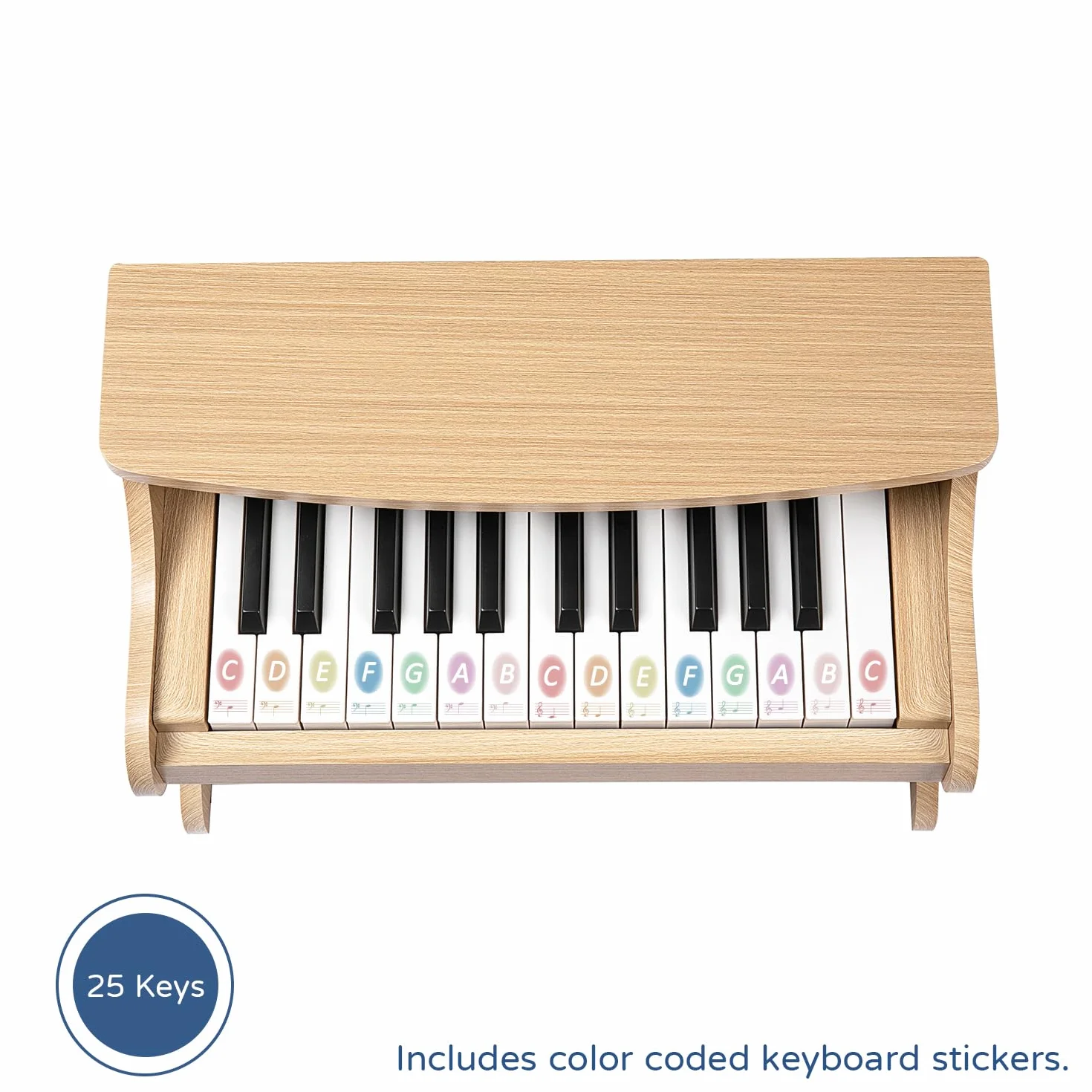 Klawiatura fortepianowa dla dzieci, 25 klawiszy, mini instrument do nauki muzyki, zabawka, drewniane fortepian dla małych dzieci, dziewcząt i chłopców (Dąb)