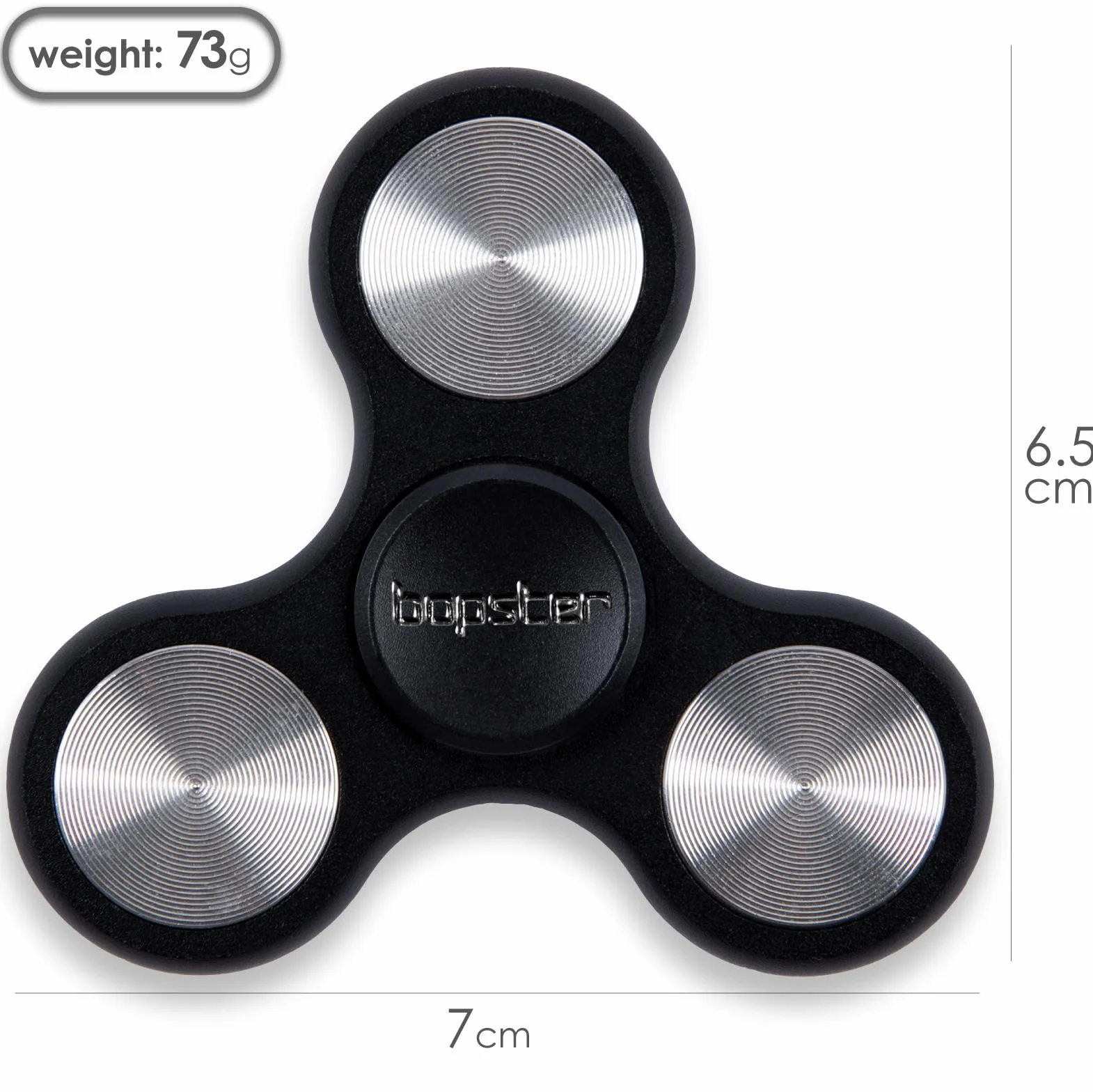 bopster Metalowy spinner, ręczny spinner, Tri-Fidget, dla dzieci i dorosłych, czas wirowania 4+ minut, 73 g, gładka zabawka biurkowa do radzenia sobie ze stresem, koncentracji, kolor czarny