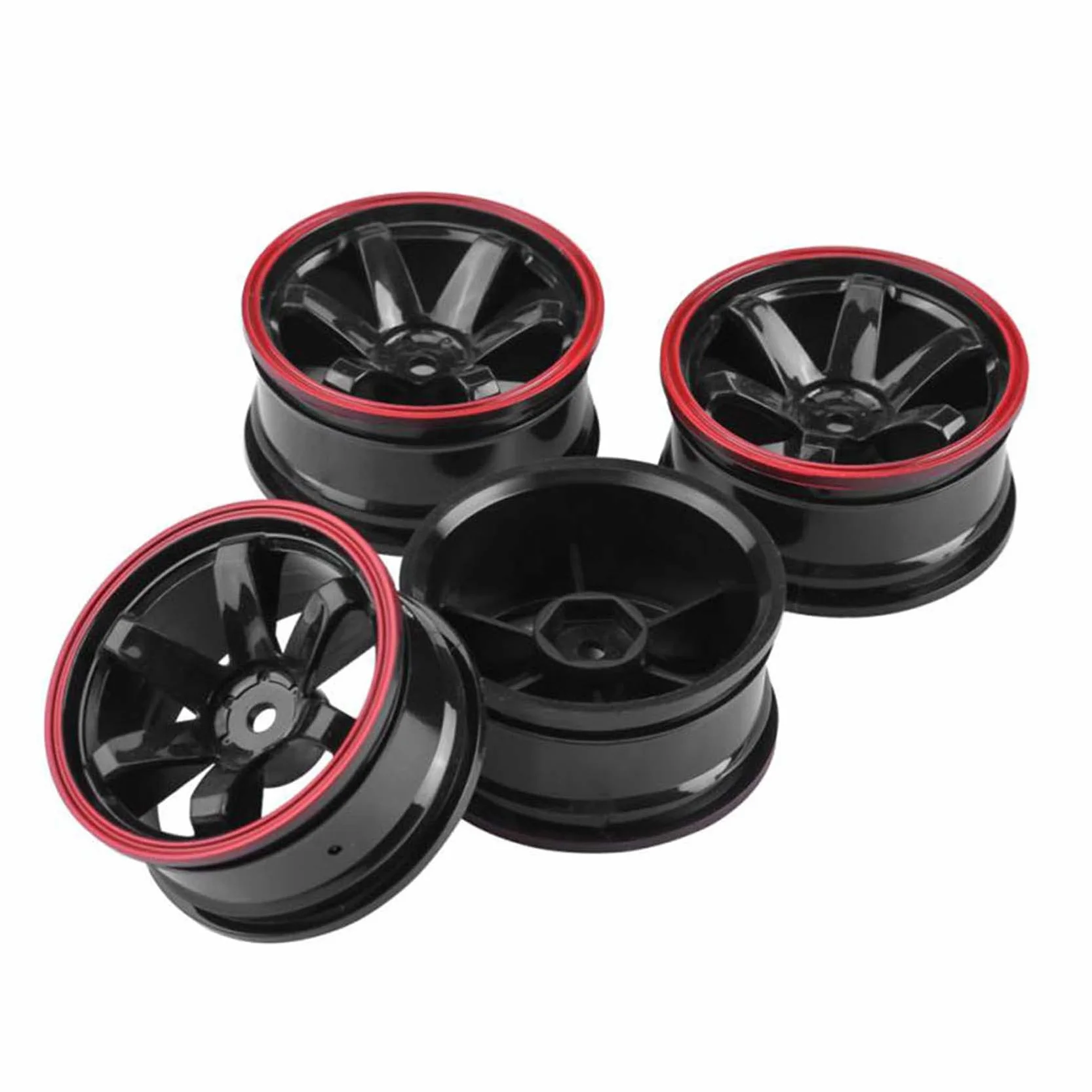 KEEDA Felgi z tworzywa sztucznego, średnica 52 mm, do samochodu 1/10 RC On Road, samochód wycieczkowy Drift Auto (czarny i czerwony)