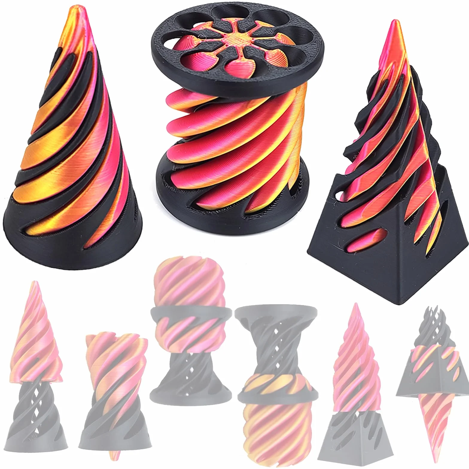 Spiral Cone Fidget Toy (3 szt.) ,The Impossible Cone – niemożliwa spiralna zabawka 3D do redukcji stresu, spiralna zabawka dekompresyjna 3D dla dorosłych i dzieci