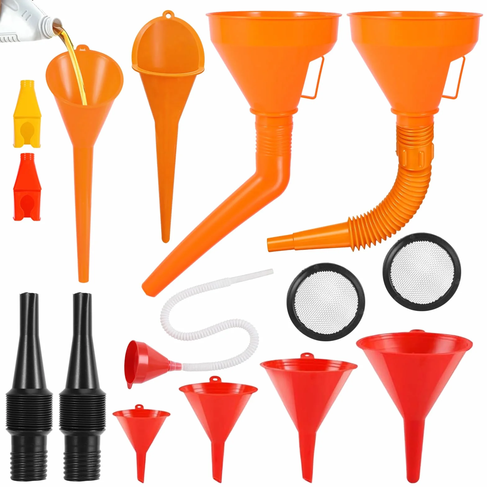 11 Sztuk Samochodowe plastikowe lejki olejowe Zestaw, lejek paliwowy z szerokim otworem, lejek pod kątem prostym, Nadaje się do kuchni, warsztatów, oleju silnikowego, benzyny itp