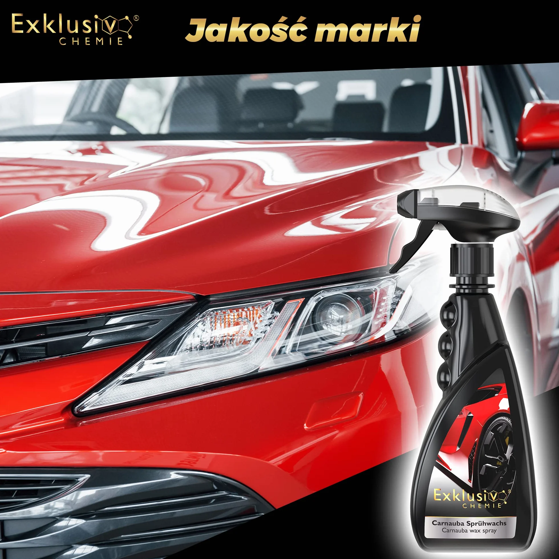 Exklusiv Chemie® Carnauba Wosk w sprayu, wosk w sprayu do samochodu, lakier samochodowy do połysku i ochrony, lakier na wysoki połysk, wosk samochodowy, uszczelka ceramiczna, 500 ml