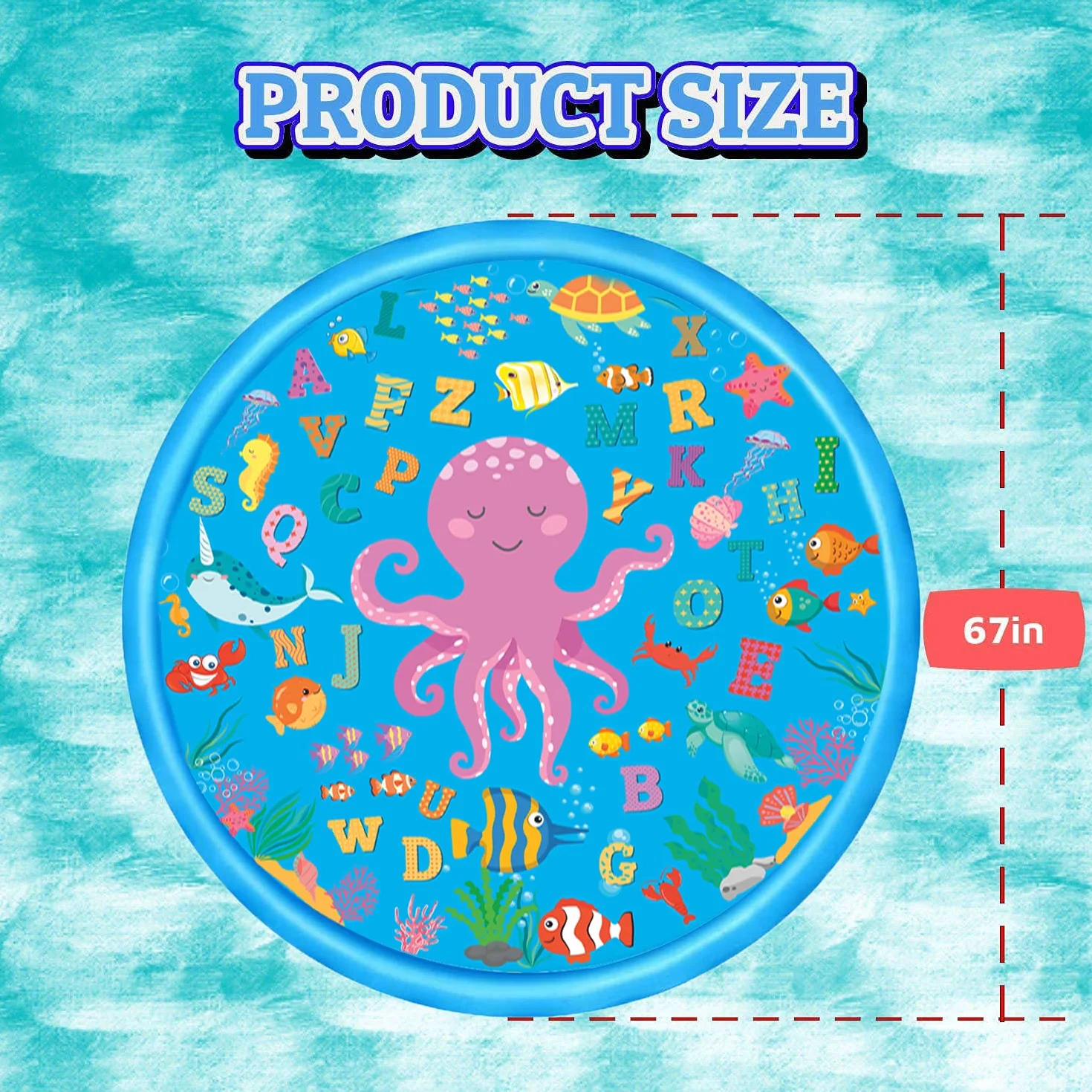 Lubibi Splash Pad, 170 cm, mata do zabawy wodna, mata do zabawy, ochrona przed rozpryskiwaniem, do nauki na świeżym powietrzu, na lato, do ogrodu, nadmuchiwana zabawka wodna dla niemowląt, dzieci