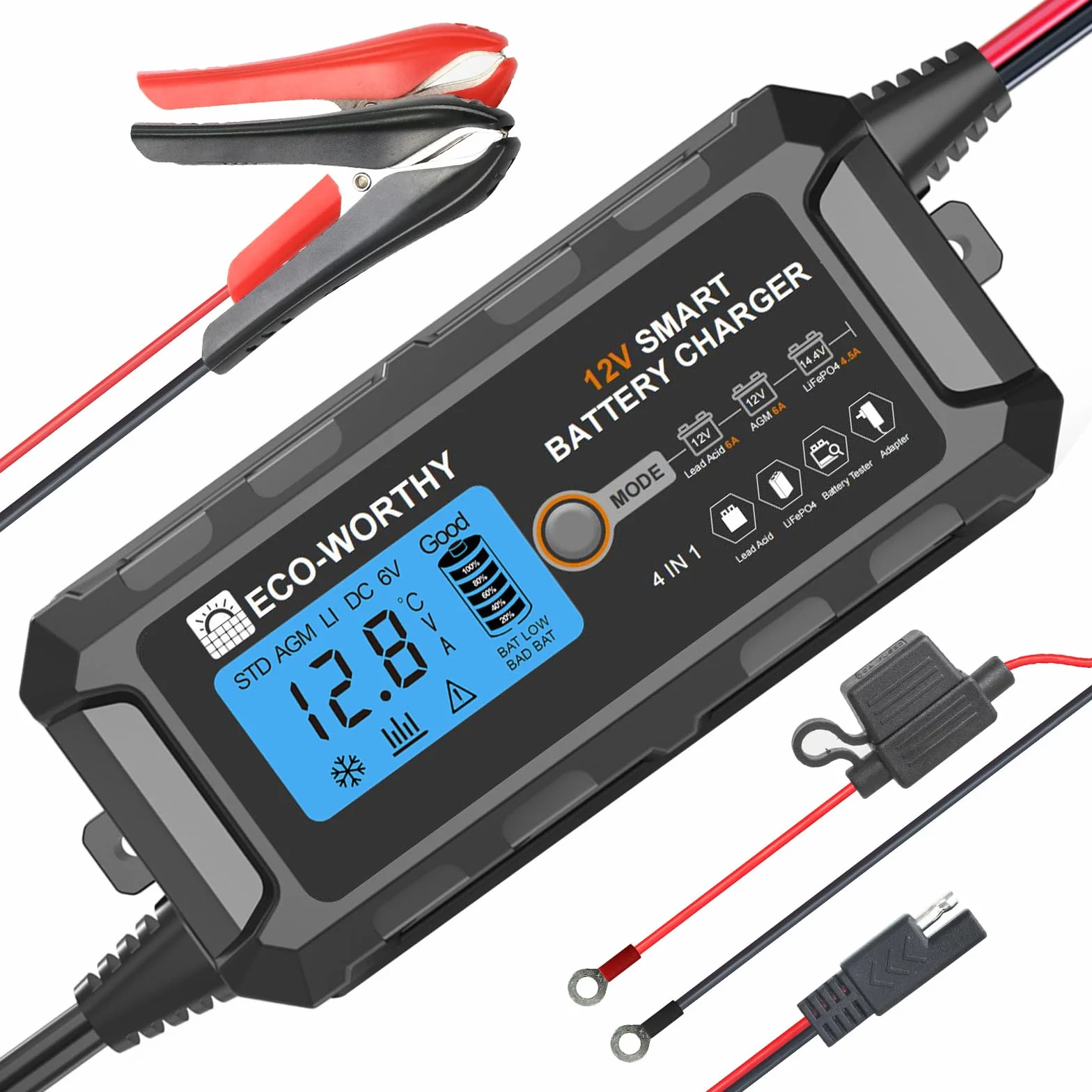 ECO-WORTHY LiFePO4 ładowarka do akumulatora 12V 5A z aktywacją akumulatora litowego