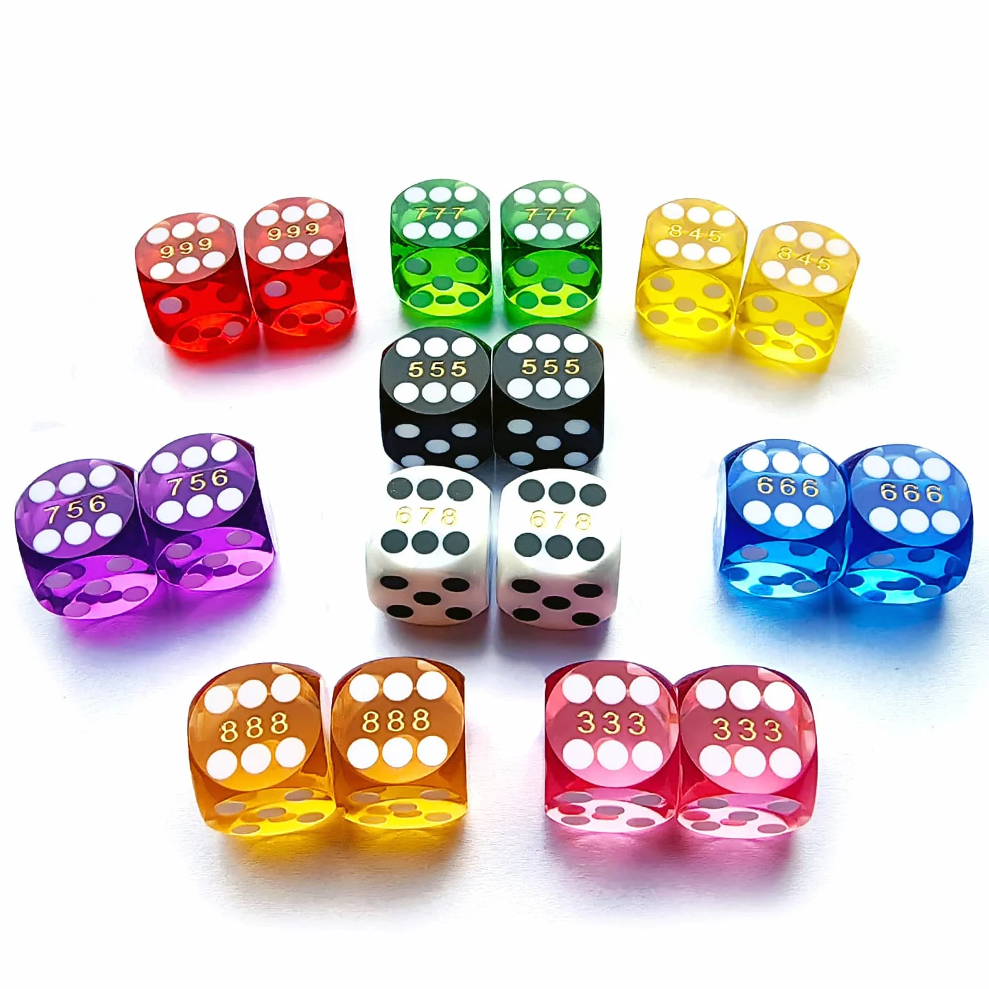 Bescon Profesjonalne, precyzyjne kości, okrągłe rogi, 16 mm z losowym numerem seryjnym, precyzyjnie wycięte kości 16 mm, zielony klejnot, zestaw 2 szt