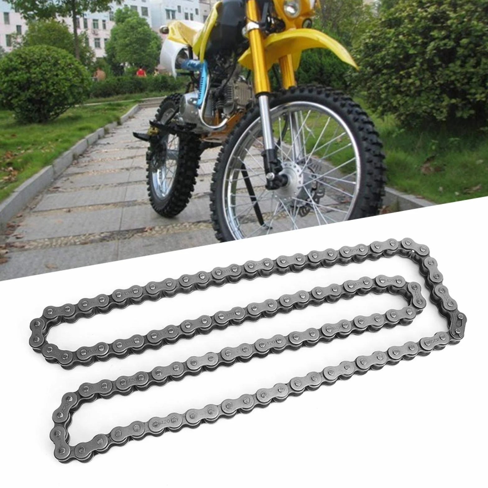 EBTOOLS do łańcucha 420 do quada 125 chiński do łańcucha 125 dirt do 110cc quad łańcuch napędowy 420 łańcuch 102 ogniwa łańcucha wiązania motocykla pasuje do 90110 125 cm3