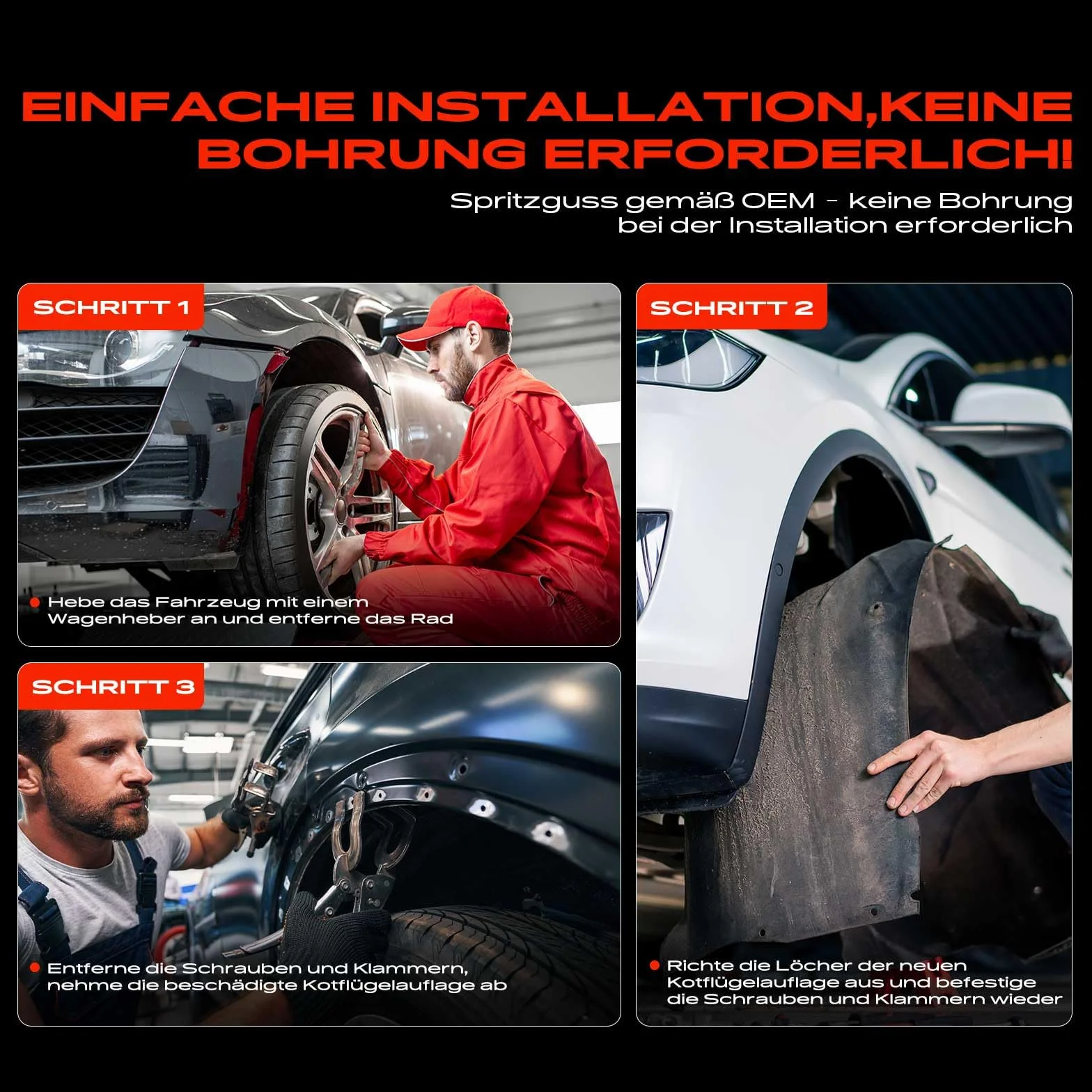 Frankberg 4 x osłona nadkola, wewnętrzny błotnik przedni i tylny do 4 Runner N21 FJ Cruiser GSJ1 Land Cruiser Prado J12 2001-2021, kolor czarny, tworzywo sztuczne, off-road, samochód
