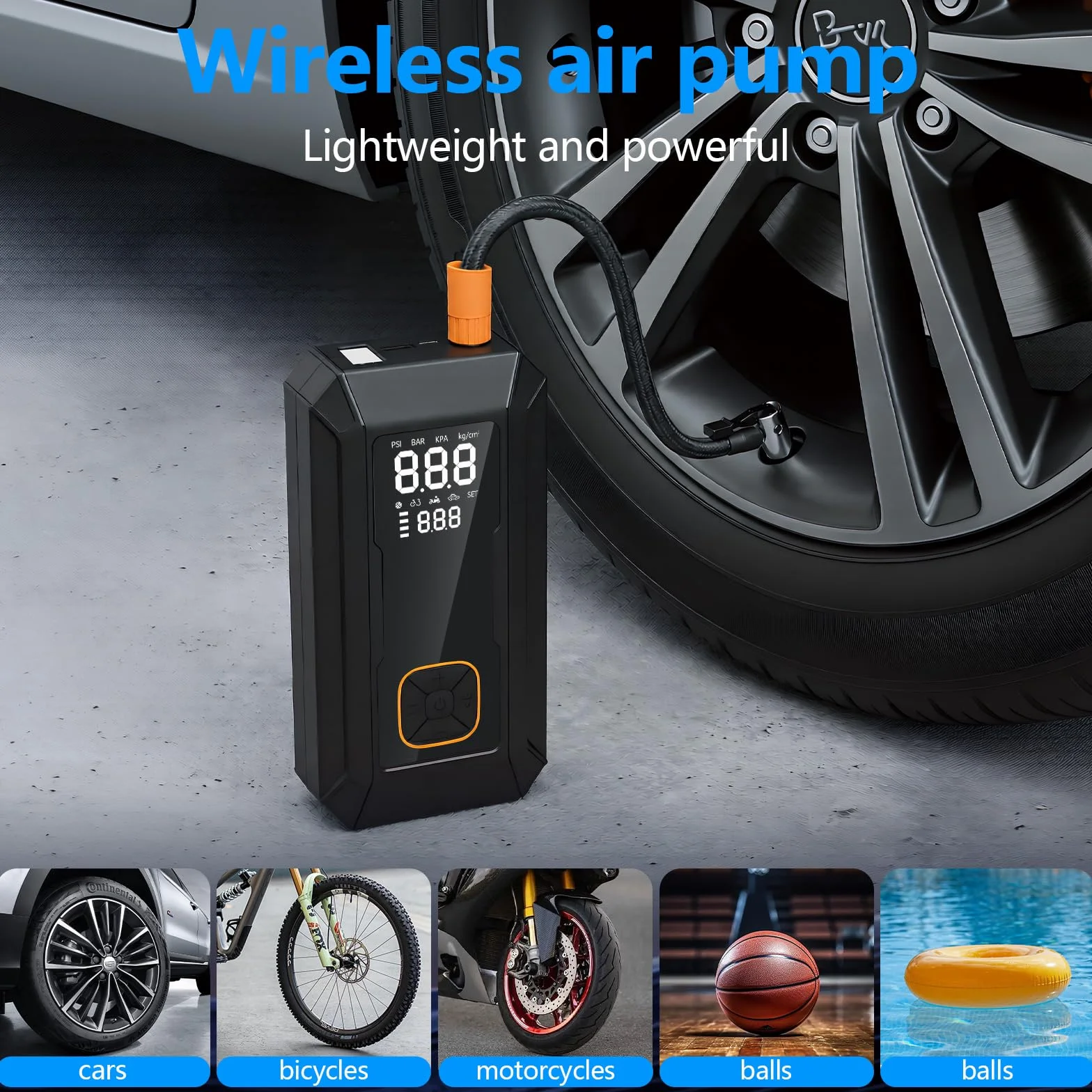 Booster akumulator ze sprężarką, rozrusznik do akumulatora samochodowego, pompka opon 150 PSI, 8000 mAH do opon samochodowych, dowolny gaz lub olej napędowy 8,0 l, ekran LCD, oświetlenie awaryjne