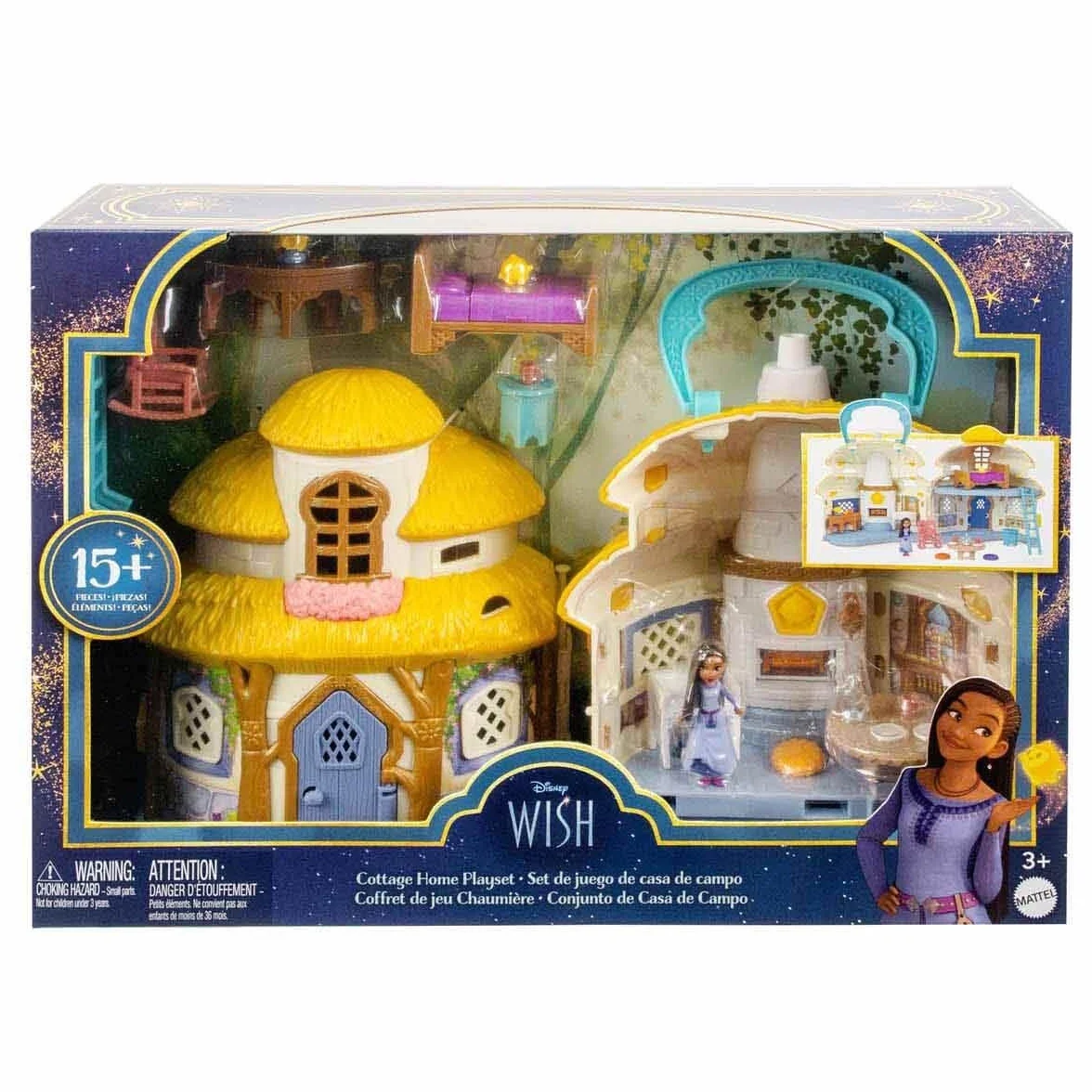 Mattel Disney Życzenie Domek Ashy z Rosas Zestaw z domkiem dla lalek, minilalką, figurką Gwiazdki i 15 akcesoriami (takimi jak mebelki) HRH76