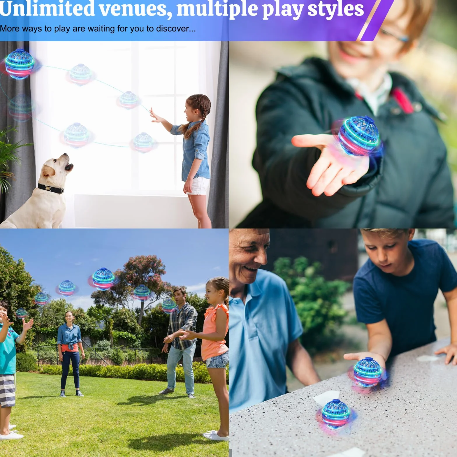 OBEST UFO Mini Drone Enfant,MINI Balle Volante Lumineuse,Hand Spinners LED,Flying Ball Sur La Paume,Toupie Enfant,Boule Volante Lumineus