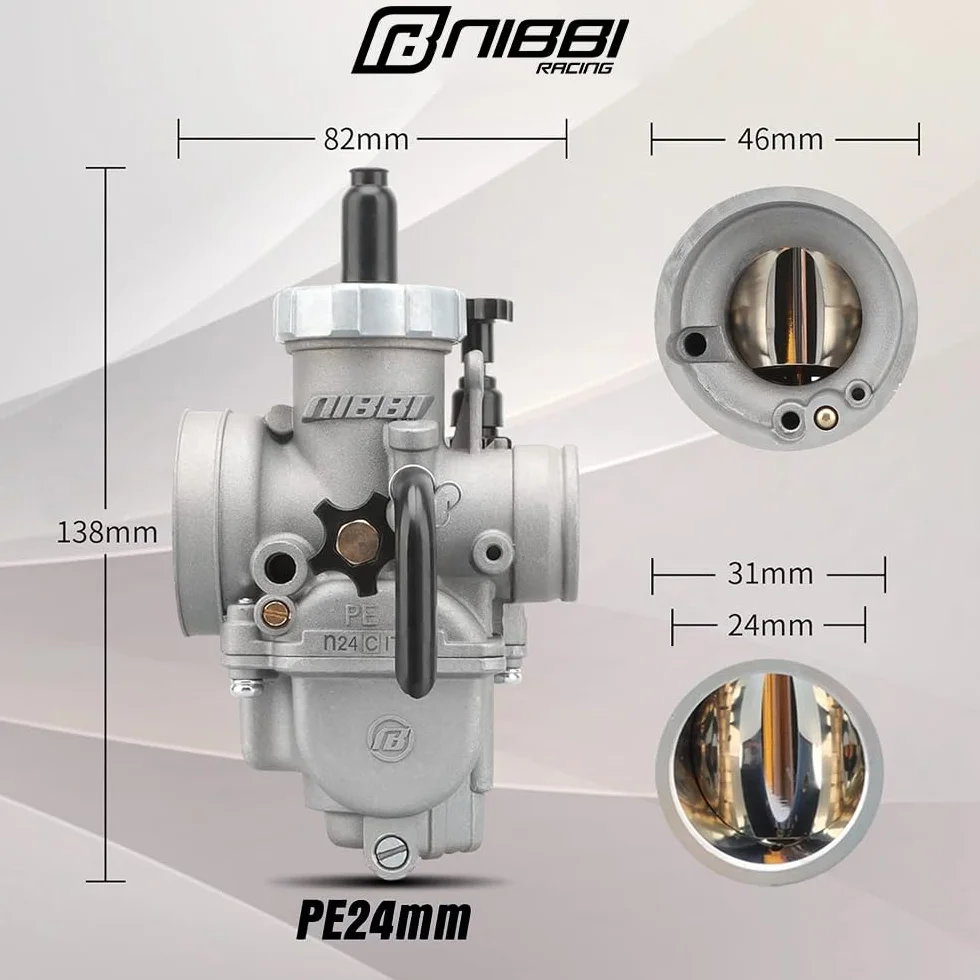 NIBBI PE24mm Vergaser Motorrad Vergaser mit Carb Jets pasuje do 125 cm³ - 150 cm³ do 2/4 Takt Dirt Bike Mini Bike