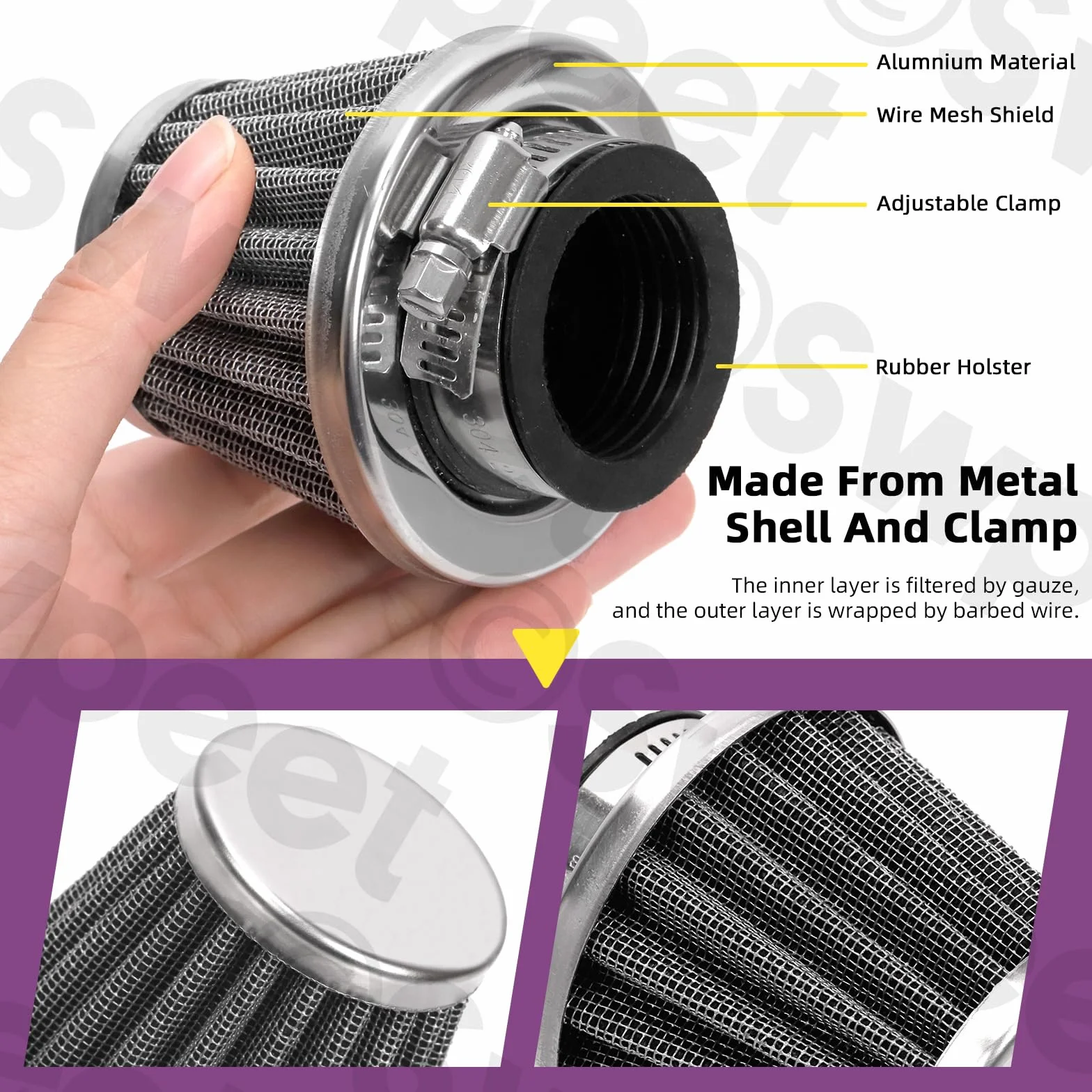 Swpeet Filtr powietrza motocyklowego 60 mm z 2 szt. wymiennych filtrów paliwa, uniwersalny stożkowy odkurzacz wlotowy, zamiennik do 50 cm³, 110 cm³, 125 cm³, 150 cm³, 200 cm³, ATV, Dirt Bike, Scooter