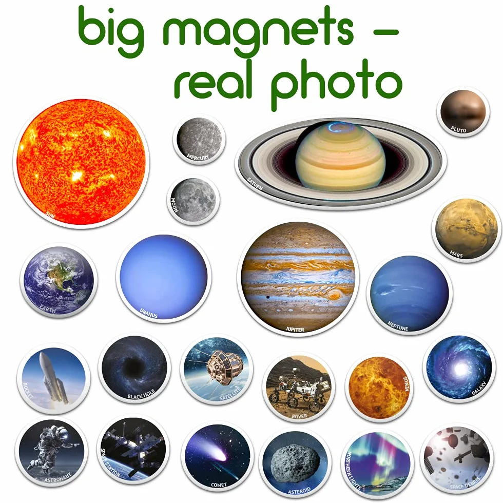 Magnesy na lodówkę dla dziecko z motywem kosmosu – 22 duże magnesy kosmiczne dla małych