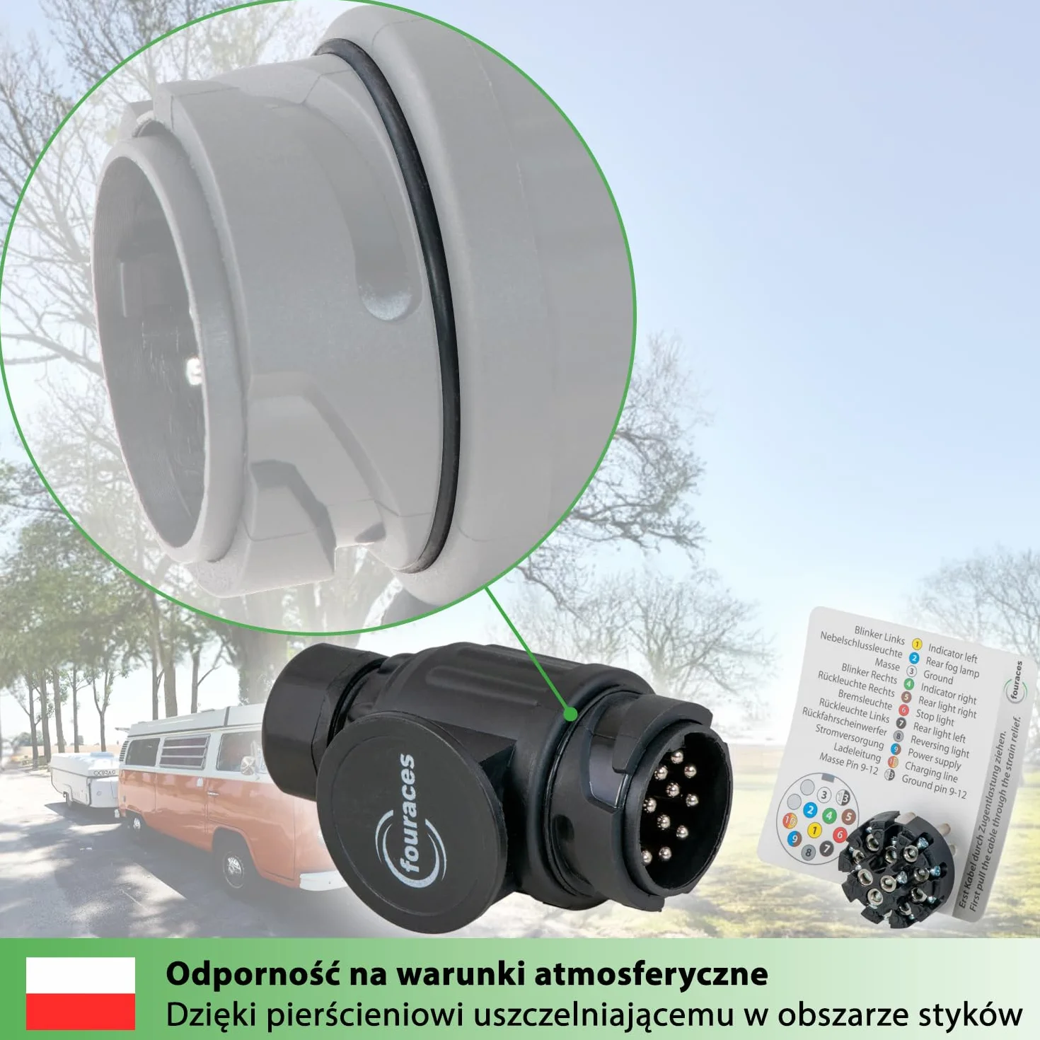 fouraces wtyczka 13-pinowa, czarna - wraz z szablonem okablowania - 13 pin przyczepy