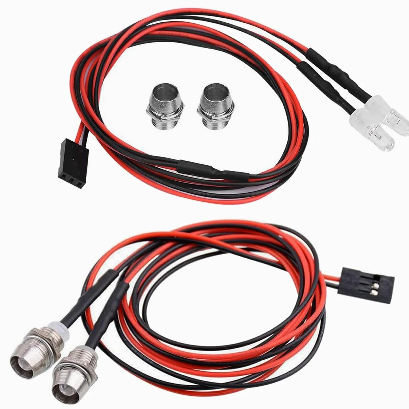 GTIWUNG 2 sztuki zestawy świateł LED RC 5mm, światło LED do samochodu RC 2 LED czerwone i białe, części samochodowe RC do wszystkich modeli zabawek RC 1/8 1/10 model samochodu drift