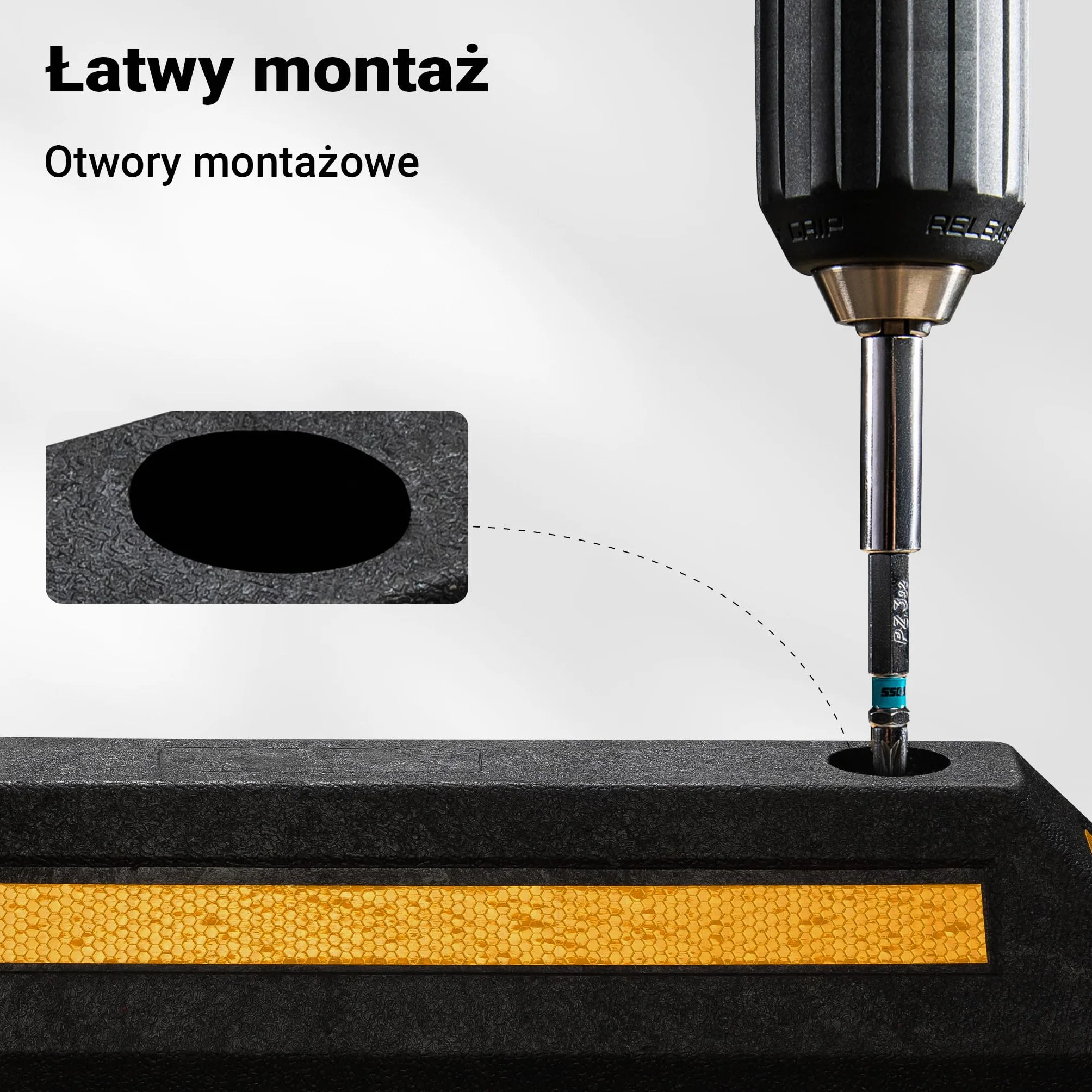 Wiltec Ogranicznik parkingowy 2 szt. 56 x 15 x 10 cm czarny z żółtą taśmą odblaskową, odbojnik gumowy do garażu i parkingu