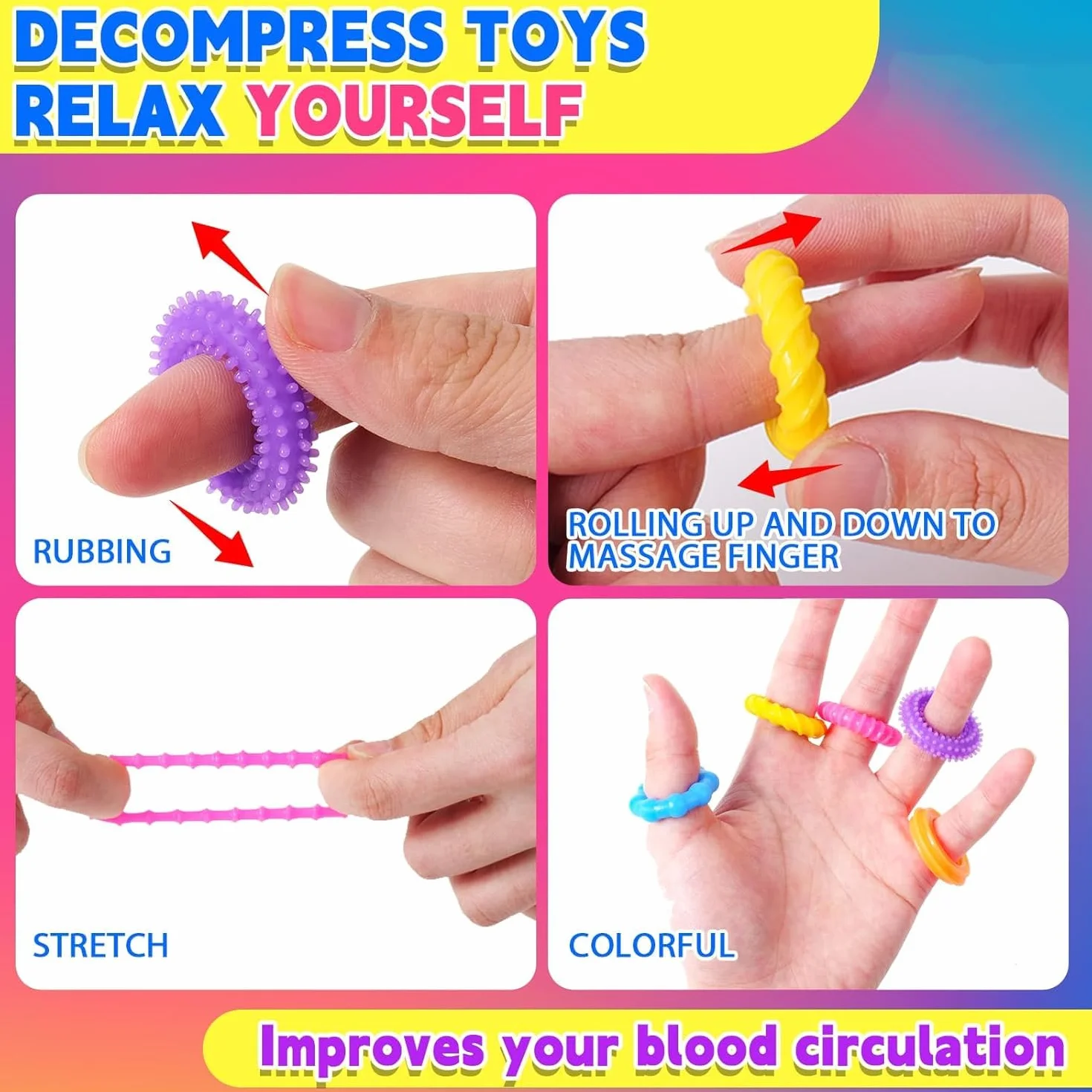 Fidget Ring Toys zabawki dla dzieci i dorosłych, 12 sztuk, zabawki antystresowe, autyzm, zabawki antystresowe, anxiety ADHD, kojące w przypadku stresu i lęku