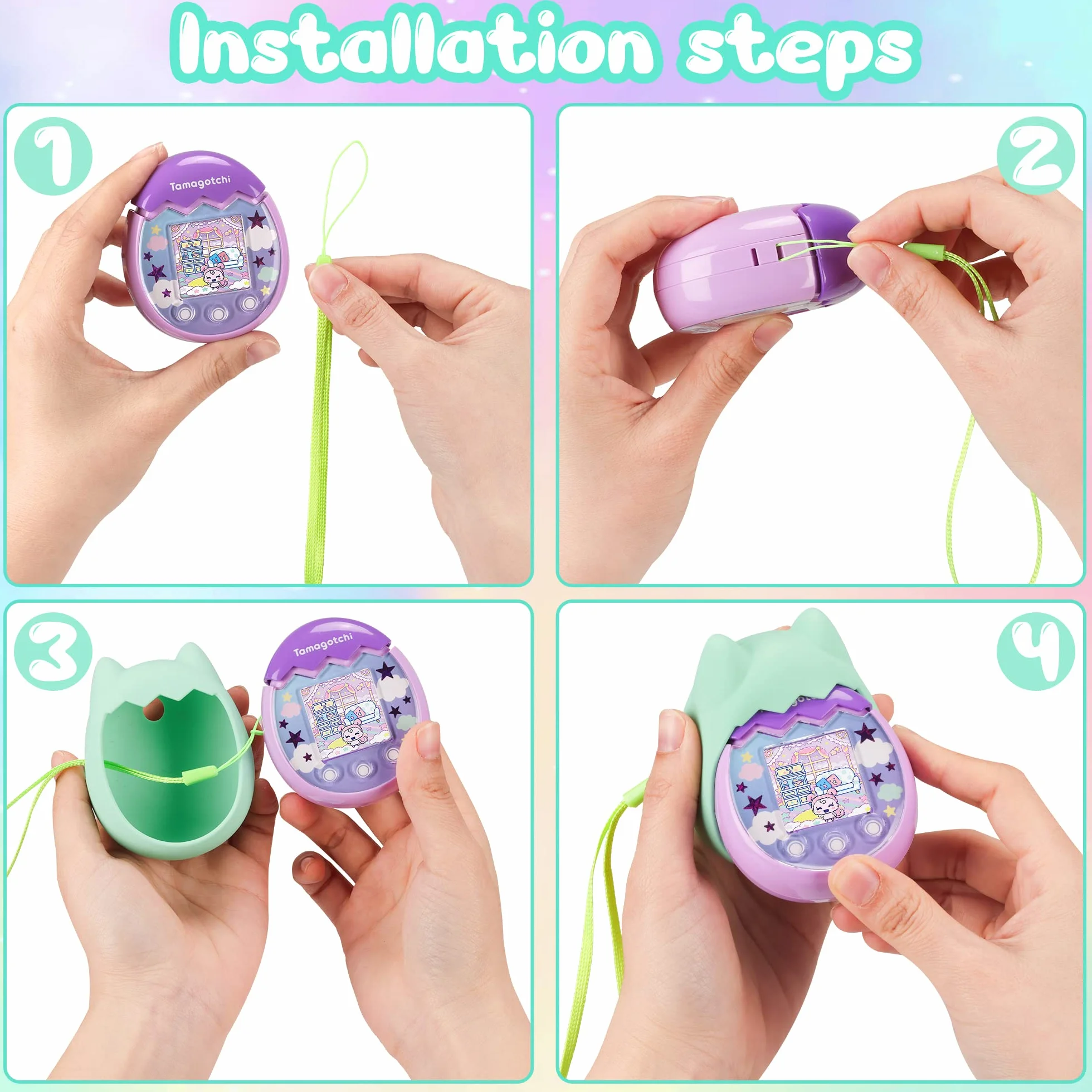 Silikonowe etui i twarda obudowa, kompatybilne z Tamagotchi Pix, etui ochronne do Tamagotchi Pix z paskiem na rękę, ochroną ekranu i smyczą (kolor zielony)