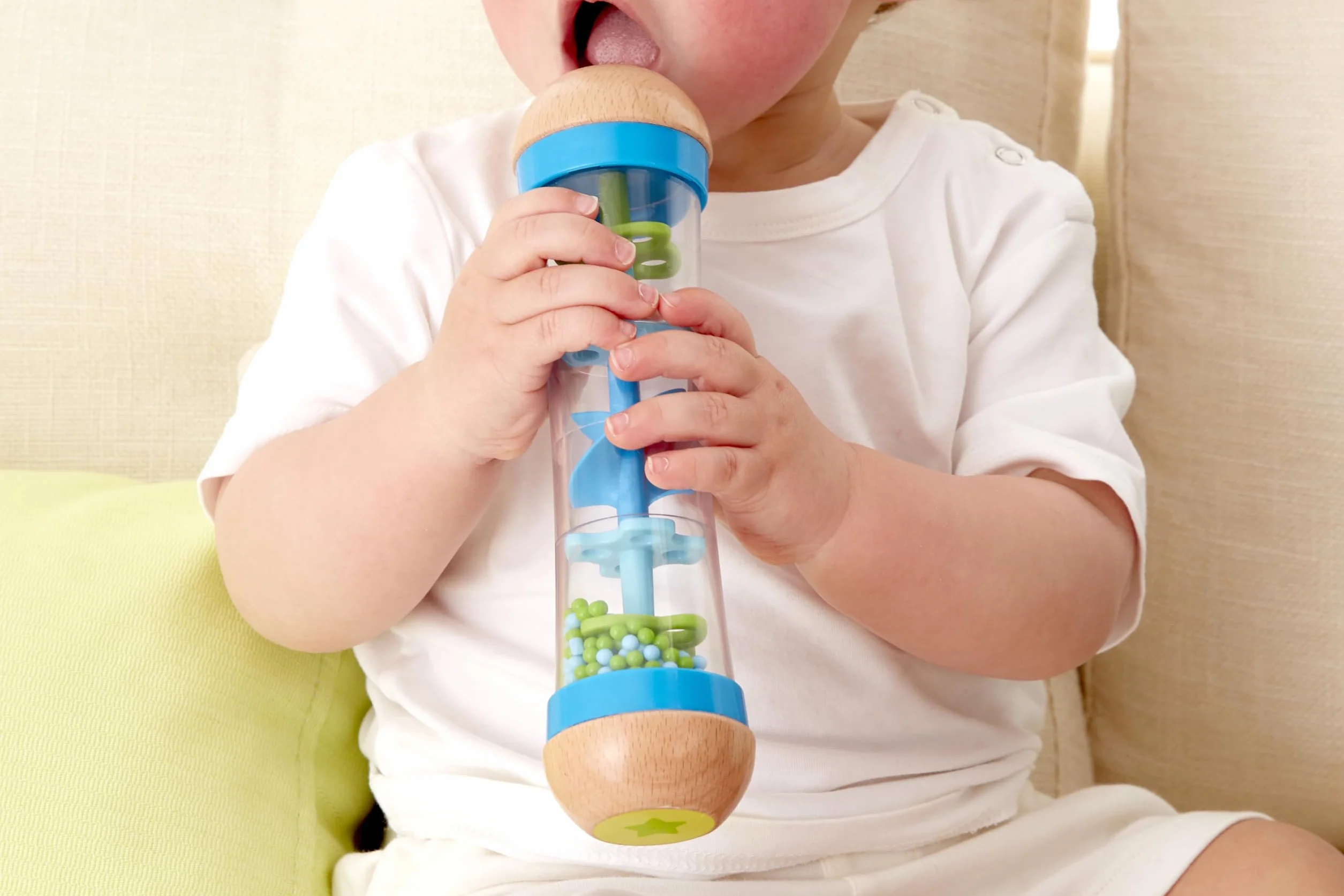 Hape Rainmaker , Mini Rattle Wooden Rainmaker Toy, Blue