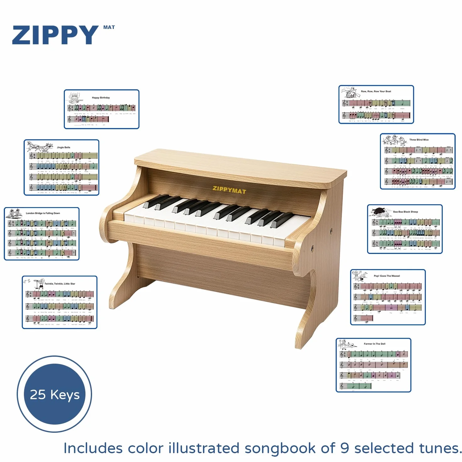Klawiatura fortepianowa dla dzieci, 25 klawiszy, mini instrument do nauki muzyki, zabawka, drewniane fortepian dla małych dzieci, dziewcząt i chłopców (Dąb)