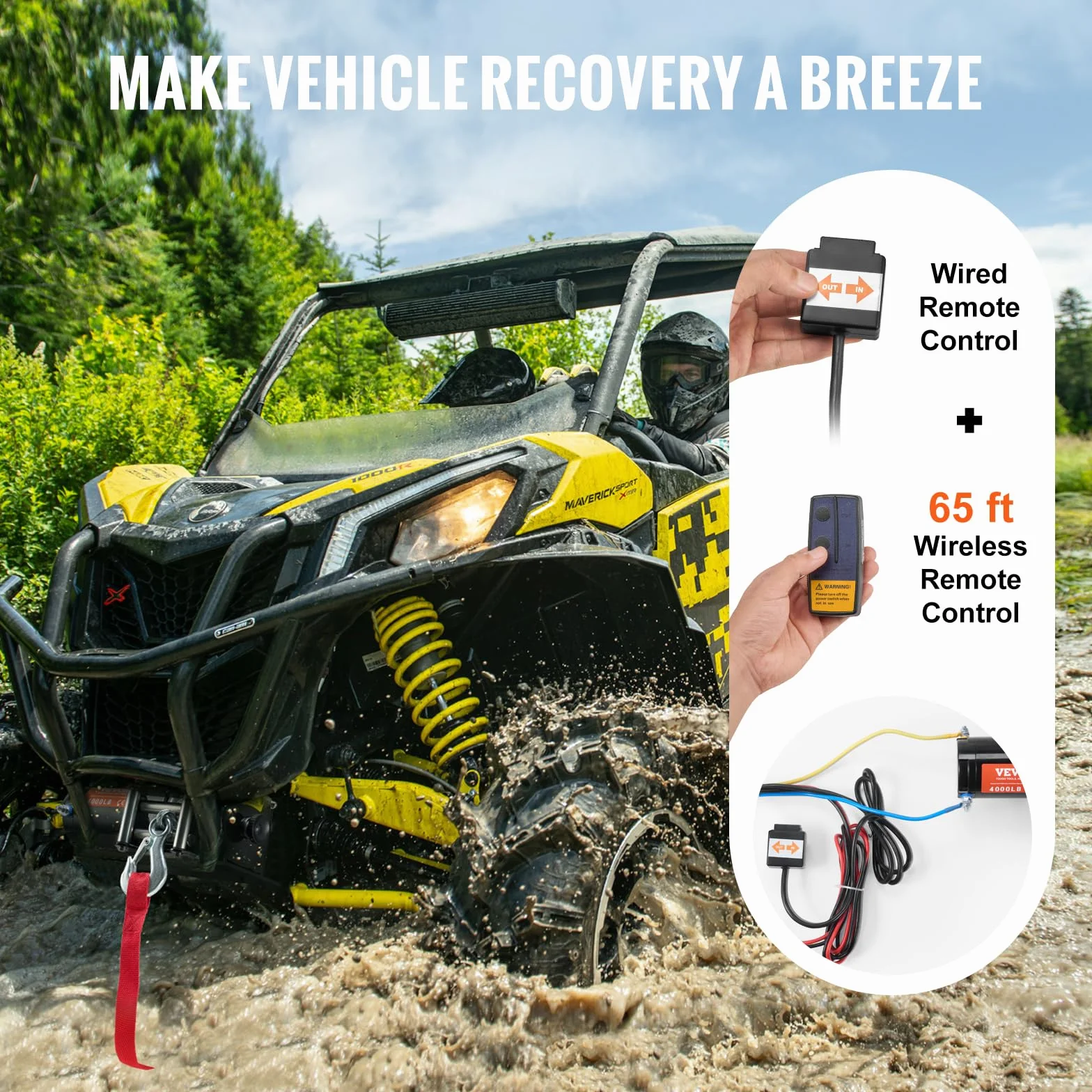 VEVOR Wciągarka elektryczna 1814 kg 12 V DC ATV/UTV z liną stalową 11.9 m Bezprzewodowy pilot