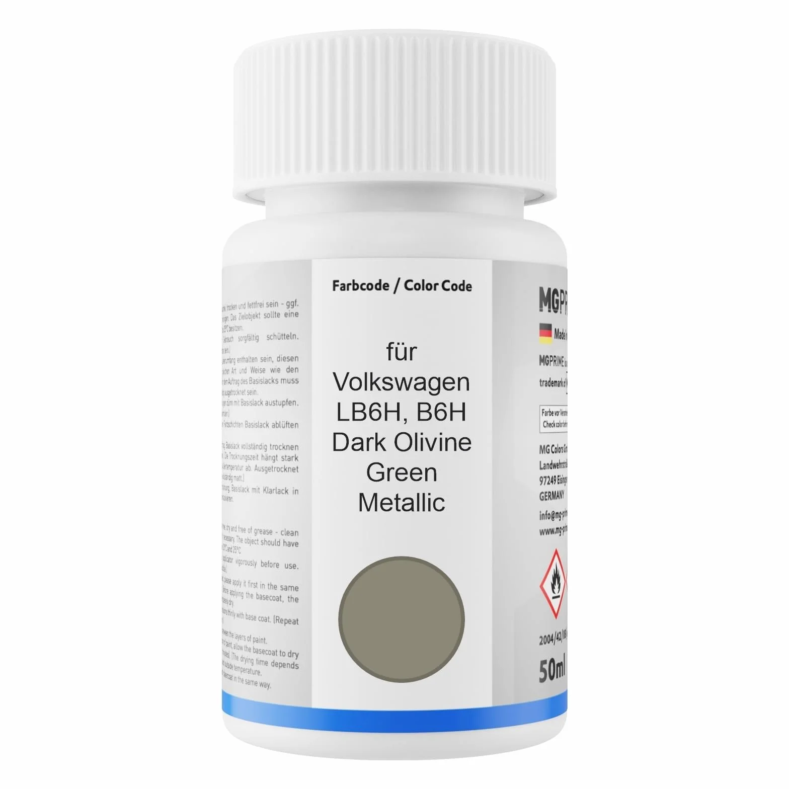 MG PRIME Lakier samochodowy Zestaw sztyftów Touch-up Volkswagen VW LB6H B6H Dark Olivine Green Metallic Basecoat 50ml
