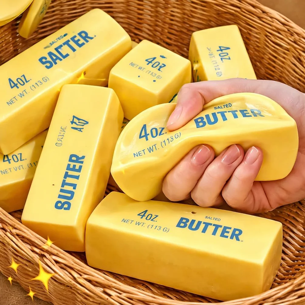 Squeeze Toy Butter – zabawna zabawka Squishy Fidget Toy dla dzieci i dorosłych, miękka, antystresowa, do ugniatania, piłka antystresowa do ugniatania, zabawny gadżet (żółta/tęczowa, 1 szt. w zestawie