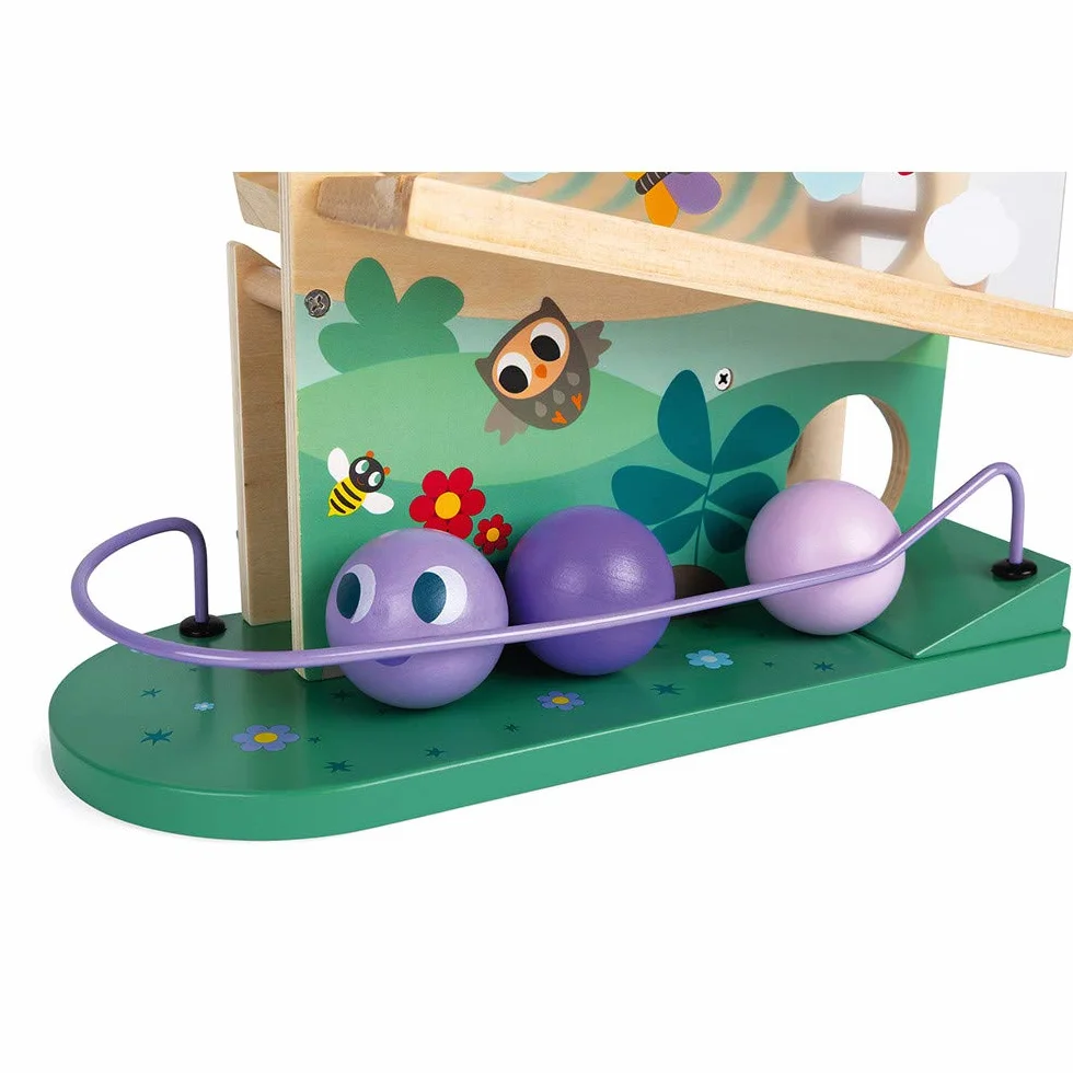 Janod - Wooden Caterpillar Ball Track - Toddler Manipulation and Dexterity Toy - For children from the Age of 1, 08055, Multicolored