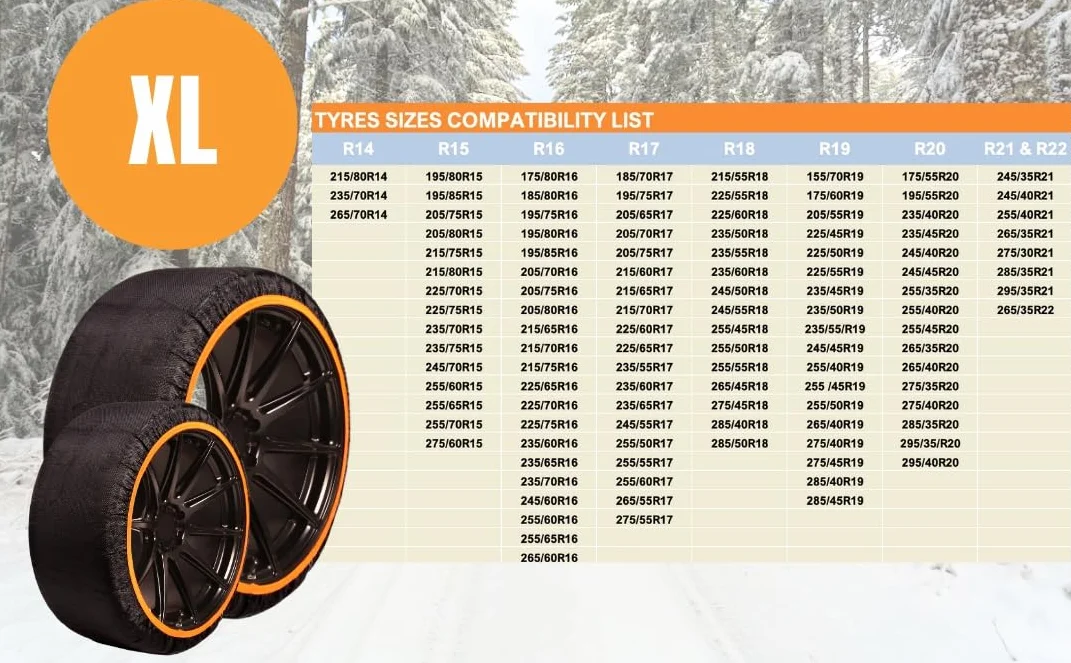 SNOWGO - Zestaw 2 Tekstylnych Skarpet Śnieżnych - Rozmiar XS-XXL - Zatwierdzony 16662-1 Europa - Pasuje do pojazdów 4x4, elektrycznych, dostawczych i użytkowych <3,5T. (XL)